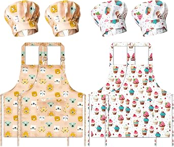 8Pcs Kids and Adults Different Style Apron Set Gift for Girls Boys Kitchen Child Aprons Chef Smocks