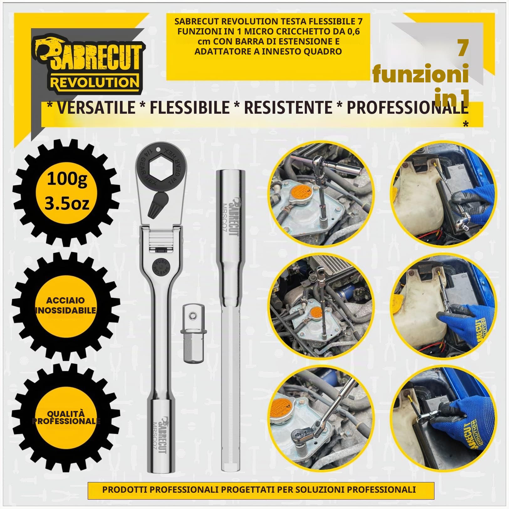 SabreCut 1pc MRSC07 6.3mm 1/4" HEX 1/4" Square Inox Inserto Cricchetto | Durevole stainless-steel costruzione con a preciso 60-tooth meccanismo per compatto, high-torque accesso