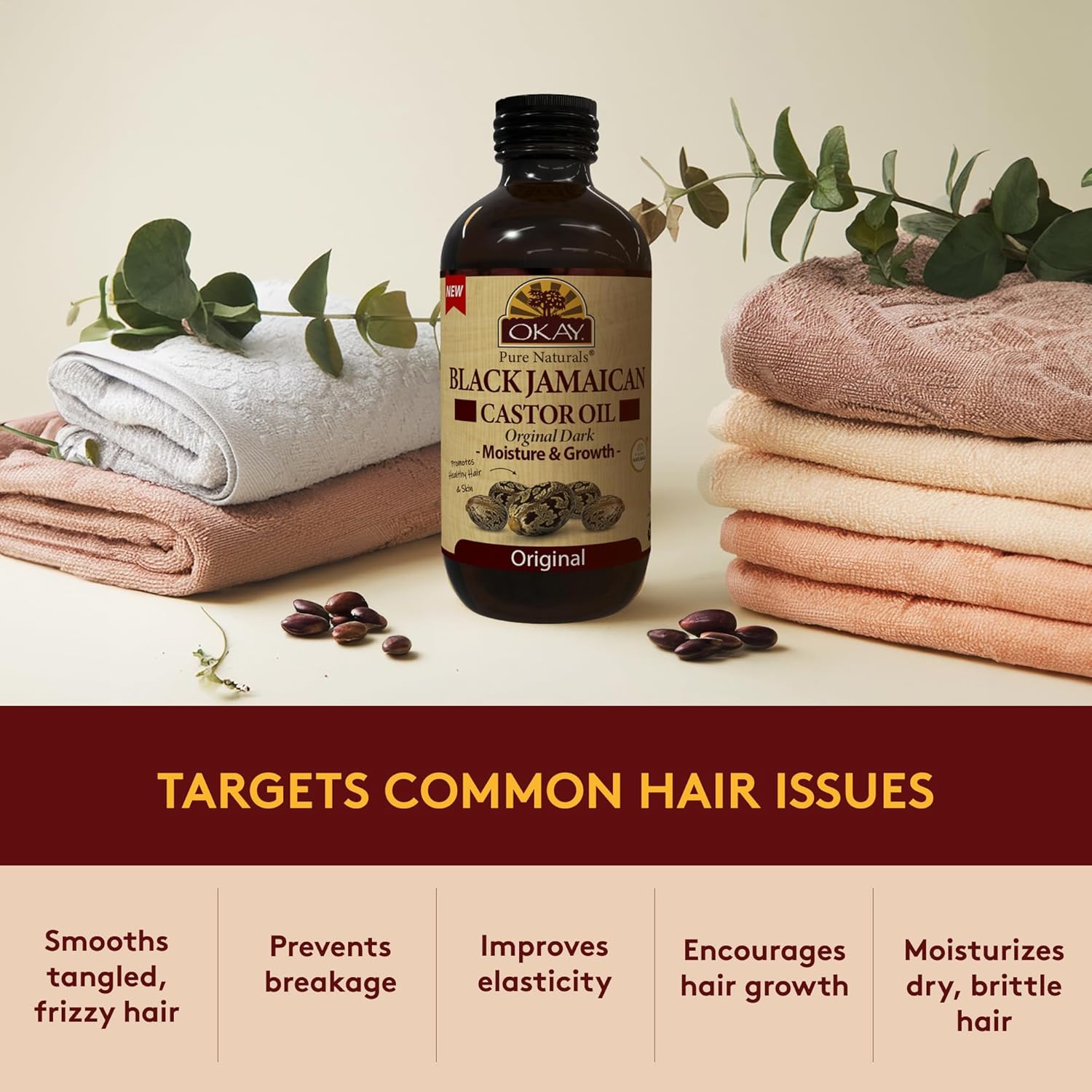 Okay Pure Naturals Black Jamaican Castor Oil - Castor Oil for Hair Growth for Men & Women, Moisture for Skin, Scalp, Eyelashes, Eyebrows - 4 oz Glass Bottle (Pack of 2)