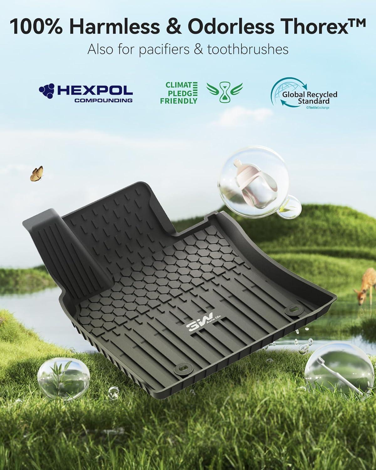 3W Floor Mats & Cargo Liner for Toyota Camry 2025 2026, TPE All Weather Custom Fit Camry(Hybrid/LE/SE/XLE/XSE), 1st & 2nd Row and Trunk Mat, Black - Image 7