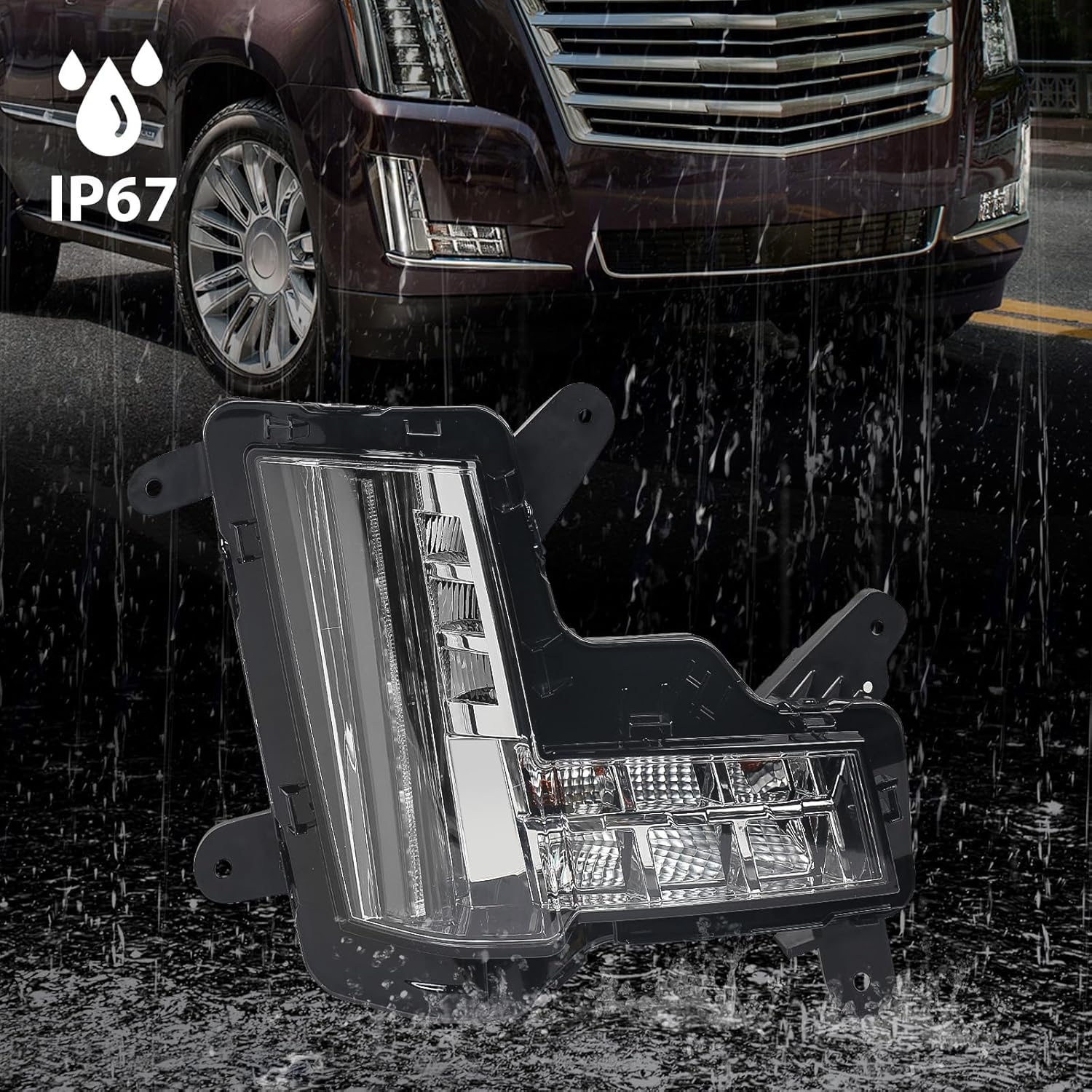 Huray Right Fog Light w/Crash Brake for Cadillac Escalade ESV 2015-2020 RH Daytime Running Light w/LED Turn Signal Light DRL Lamp Replacement OE Style Passenger Side