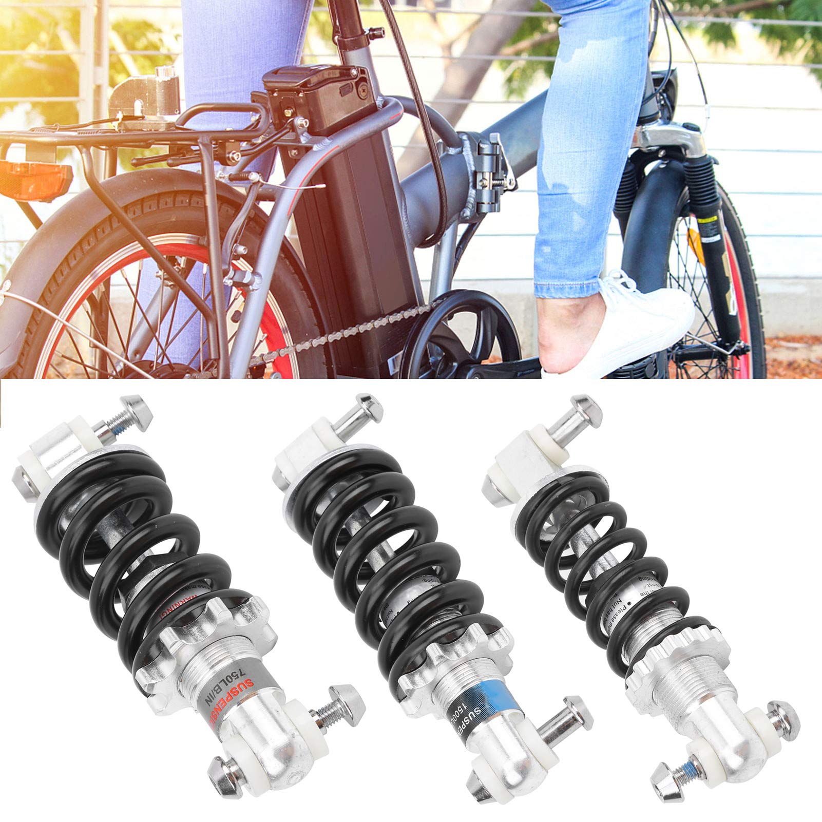 Bicycle Shocks Absorber, Mountain Bike Struts Assembly Shock Struts Coil Spring Steel Alloy Absorber for Bicycle E-Bike (300lbs)