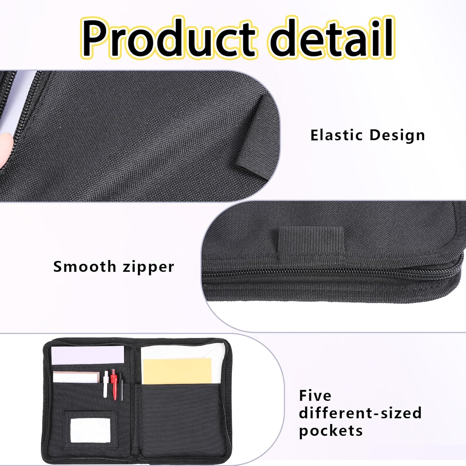 Car Document Organizer, Car Insurance Holder, Owner Manual Case with Multiple Pockets, CarDocument Holder Glove Box, Zippered Pouch Multi-pocket Glove Bag for Auto Insurance License Cards, Black