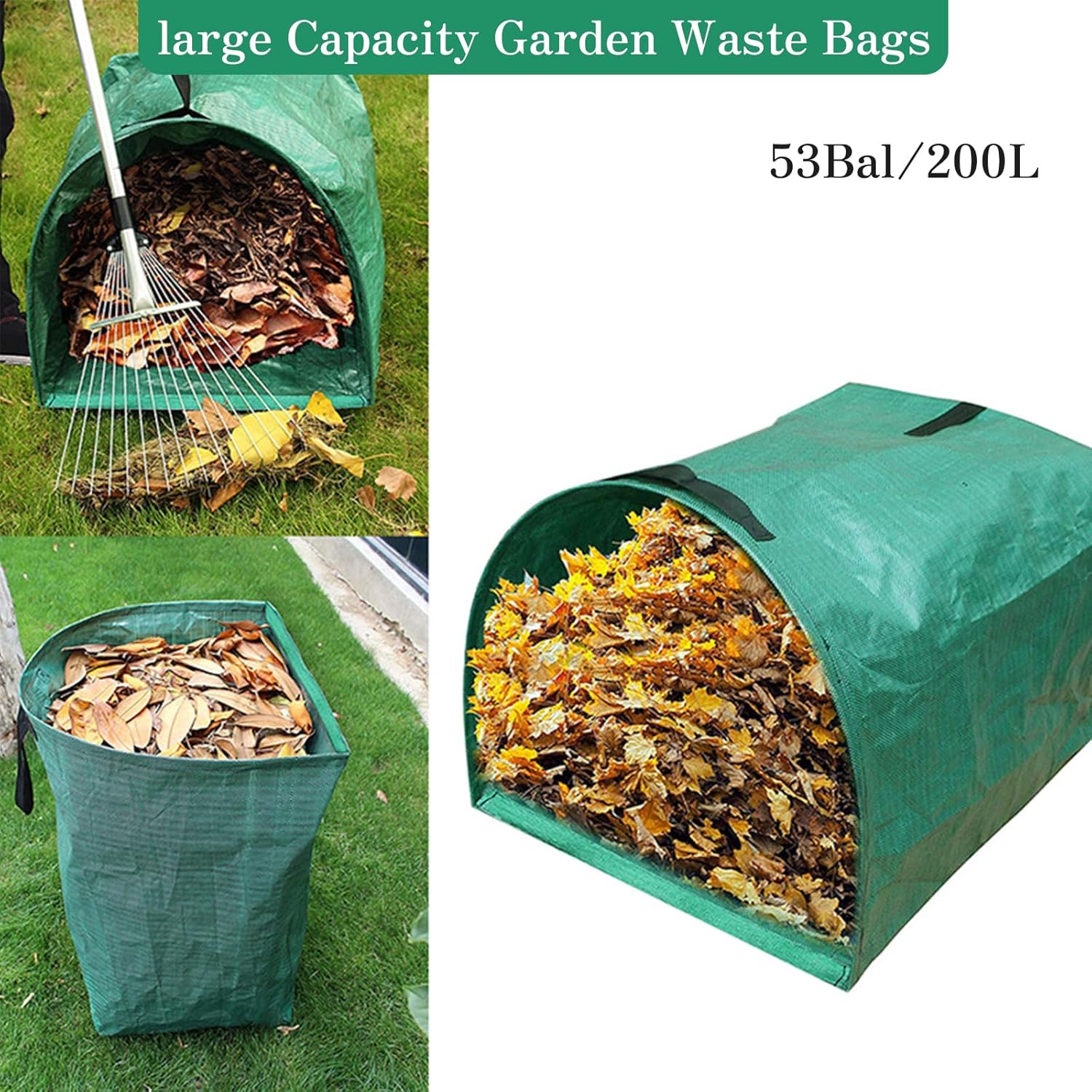 Heavy Duty Garden Waste Bags, Reusable Garden Sacks with Handles, Foldable Garden Rubbish Bags for Leaf, Trash, Debris, Strong Handles 200L*2