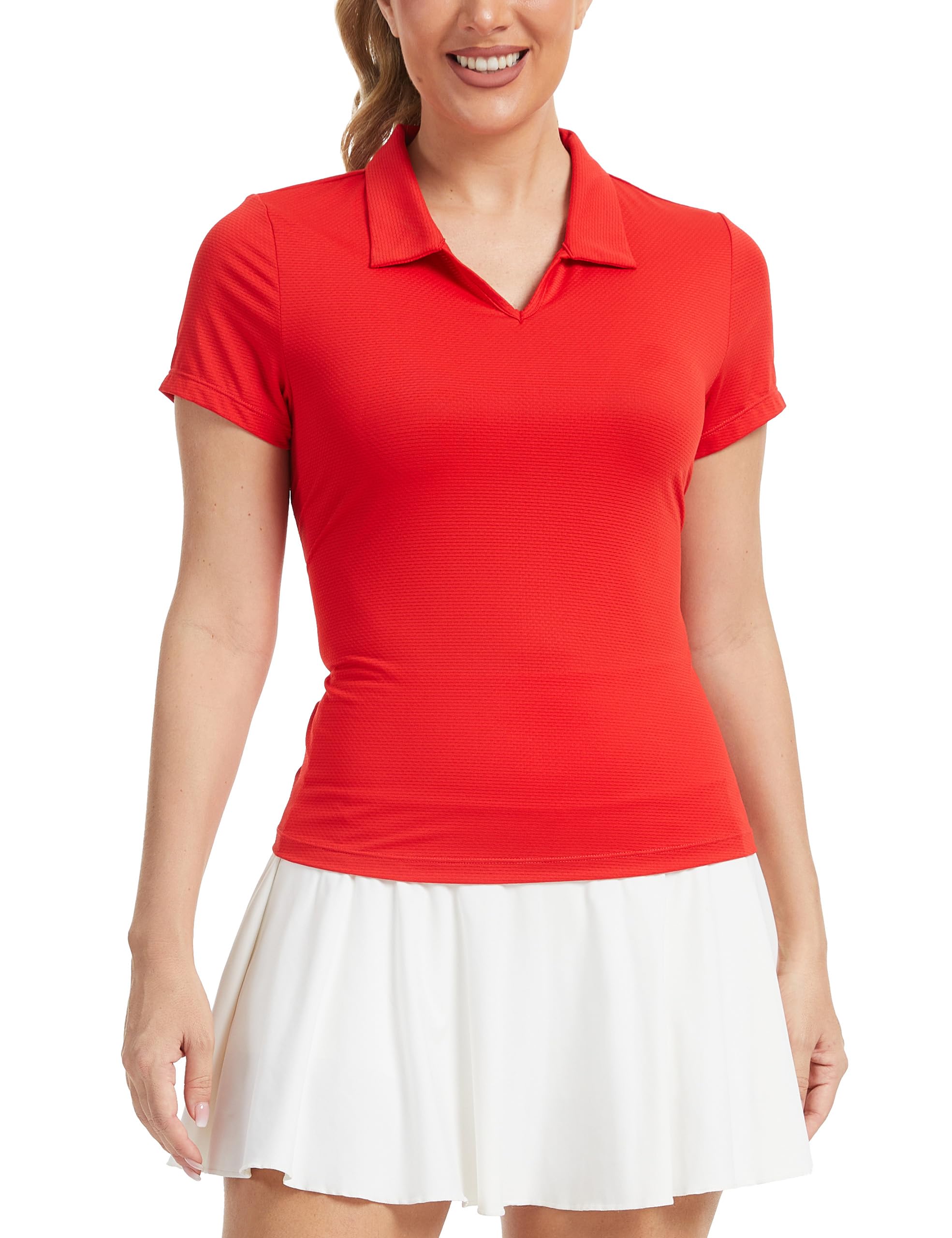 MathCat Womens Golf Shirt Short Sleeve Tennis Polo Shirts UPF50+ Sun Protection V Neck Collared Quick Dry Workout Tops