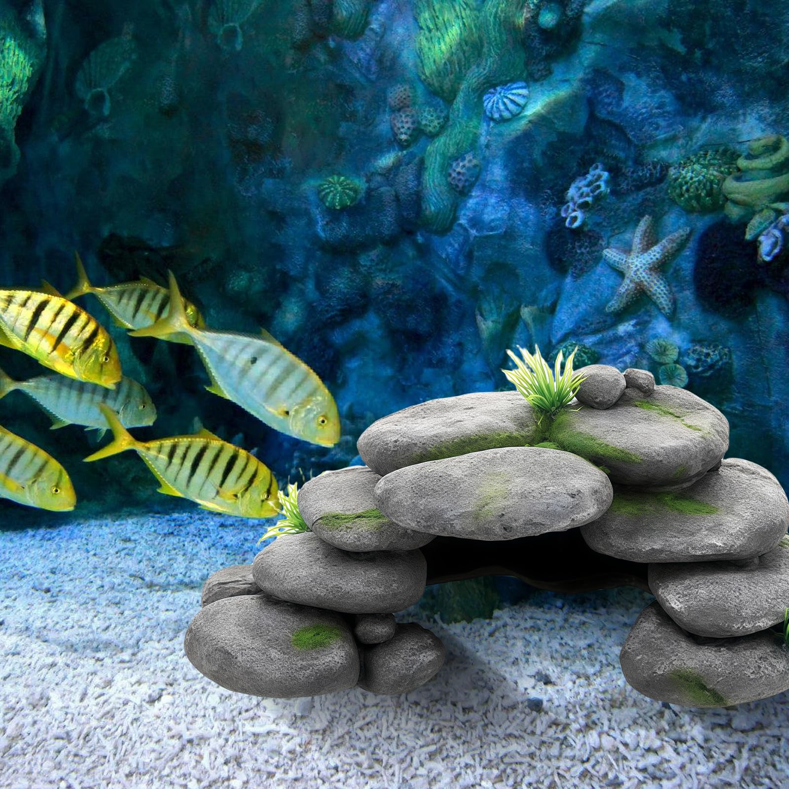 Decorazione per acquario, grotta con erba verde, decorazione per acquario, grande, decorazione per acquario, nascondiglio in resina, per tartarughe, Axolotl, gamberetti, pesci