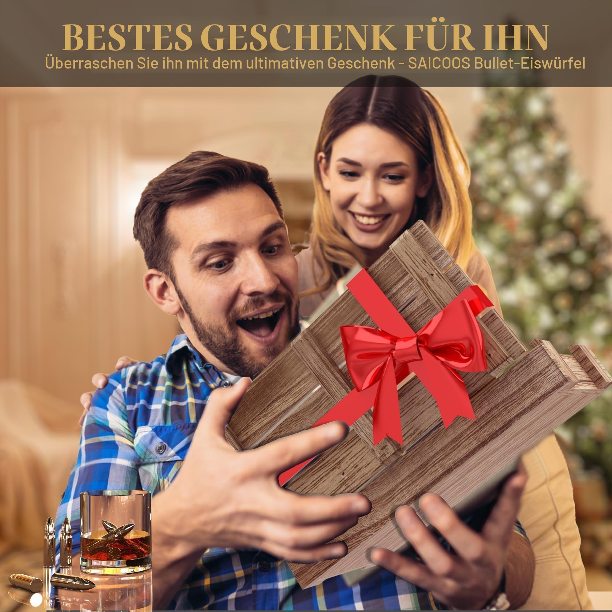 Geschenke für Männer Vatertagsgeschenke - Bullet Eiswürfel Edelstahl Wiederverwendbare Metall Whisky Steine für Jahrestag Und Geburtstag Personalisierte Geschenk für Ihn Ehemann Papa Freund (8Stück)