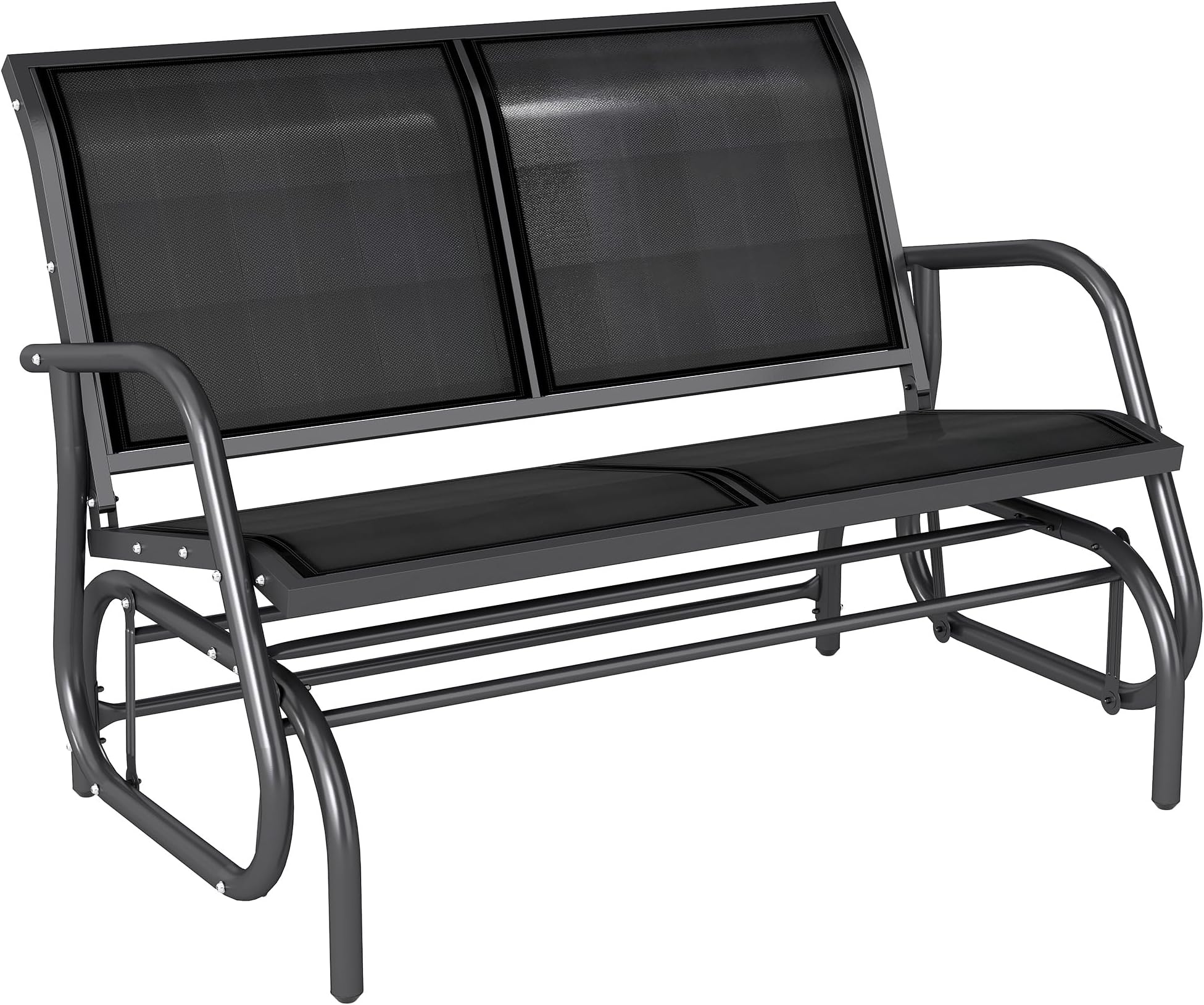2-Person Outdoor Glider Bench, Patio Double Swing Rocking Chair Loveseat w/Powder Coated Steel Frame for Backyard Garden Porch, Black