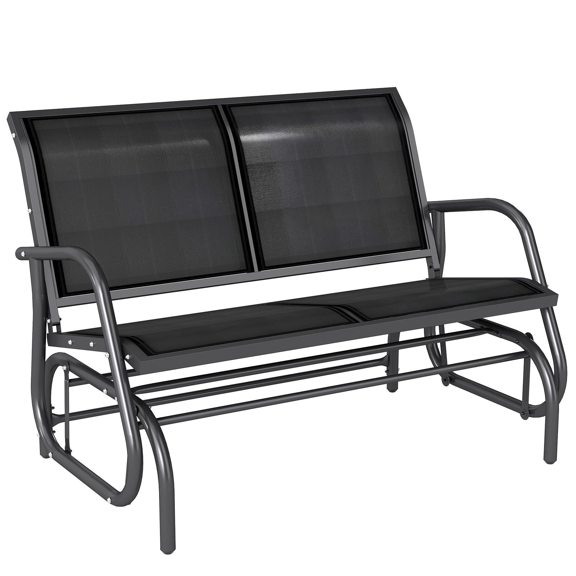Outsunny 2-Person Outdoor Glider Bench, Patio Double Swing Rocking Chair Loveseat w/Powder Coated Steel Frame for Backyard Garden Porch, Black