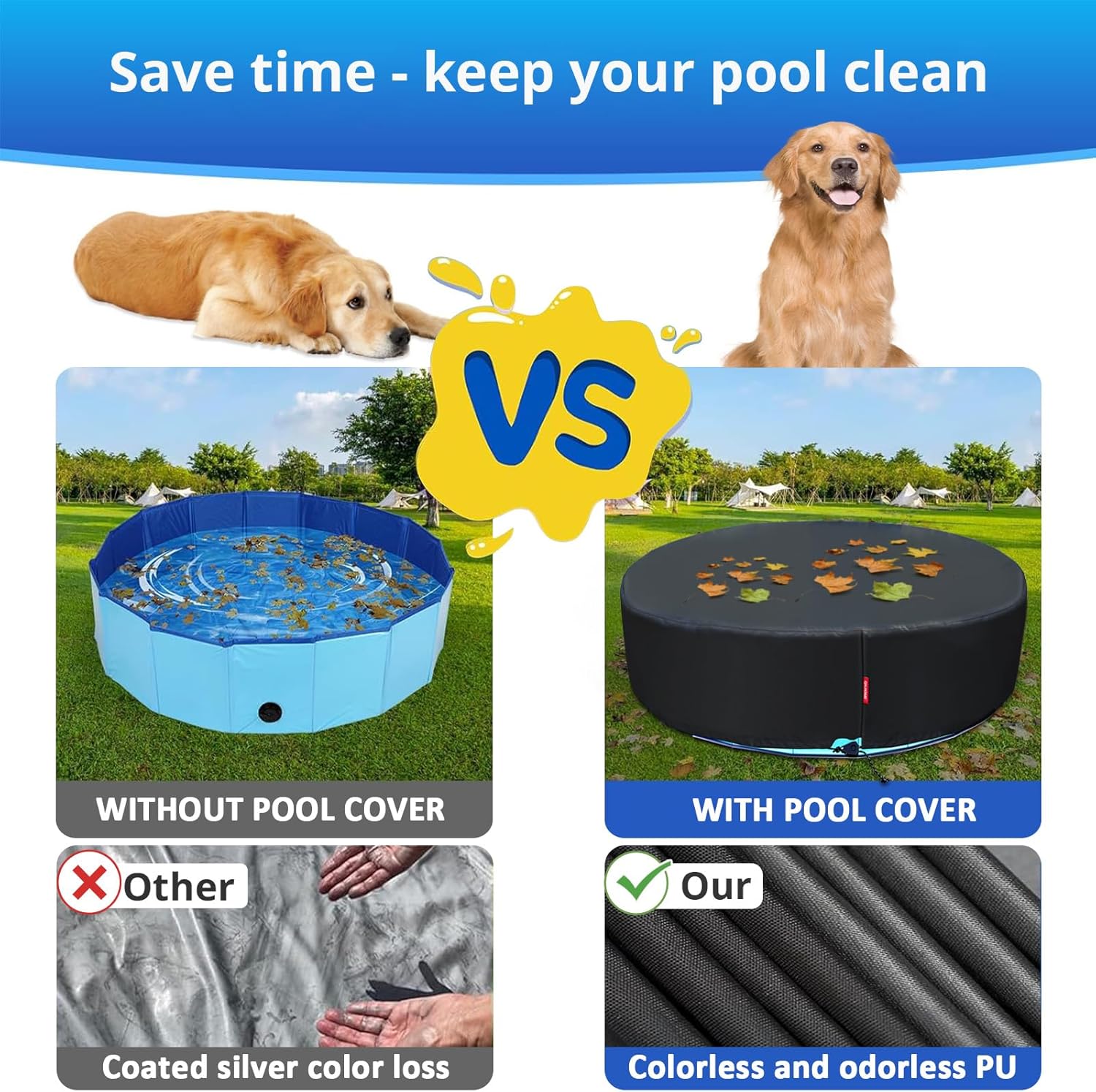 QH.HOME[2026 Upgraded Windproof] 87 inch Kiddie Pool Cover Round, Collapsible Dog Pool Cover with Super Windproof Ratchet Design, Odorless Waterproof Fabric Material and - Only Cover