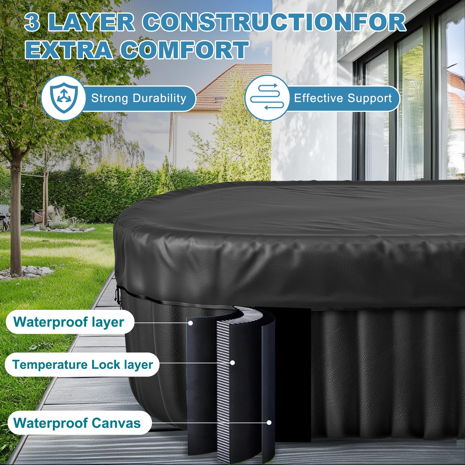 NAIZEA 2 Person Hot Tub - Inflatable Portable Hot Tub, Outdoor Oval Spa Blow Up Hottubs with 90 Bubble Jets and Heater Pump, Side Table, Cover, 2 Filter Cartridges,75x47x25Inch - 4