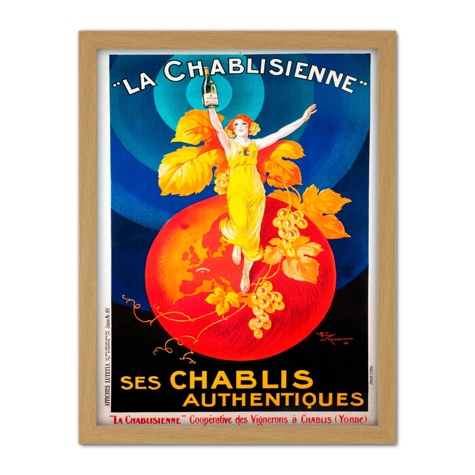 Wee Blue Coo Chablis Wine Vintage Artwork Framed Wall Art Print 18X24 Inch