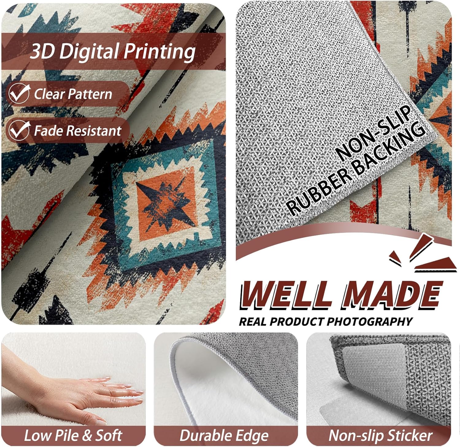 Native American Rugs 5x7 - Aztec Rug, 2x3 Rug, Southwestern Navajo Area Rug, Southwest Western Door Mat, Washable & Non Slip & Soft Small Carpet, Aztec Home Decor