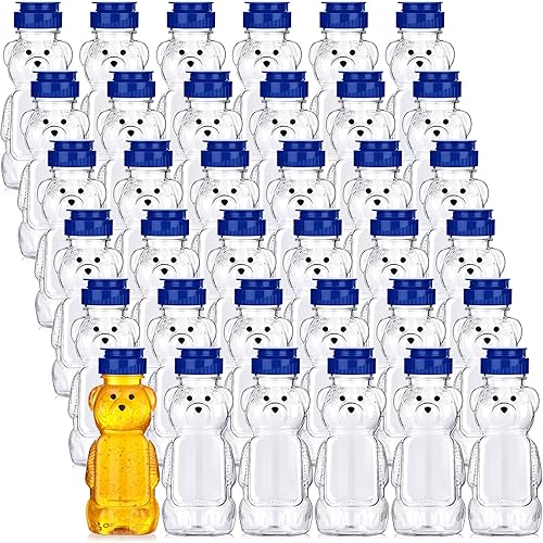 Thenshop 36 tarros de miel de 8 onzas, dispensador de botellas de oso vacío de plástico transparente transparente con tapa superior abatible para