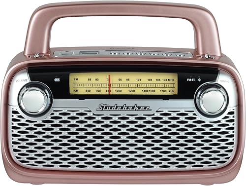 Miniatura 2 de Studebaker SB2006 Altavoz Bluetooth con radio portátil AMFM Transmisión Bluetooth, batería recargable y alta potencia (oro rosa)