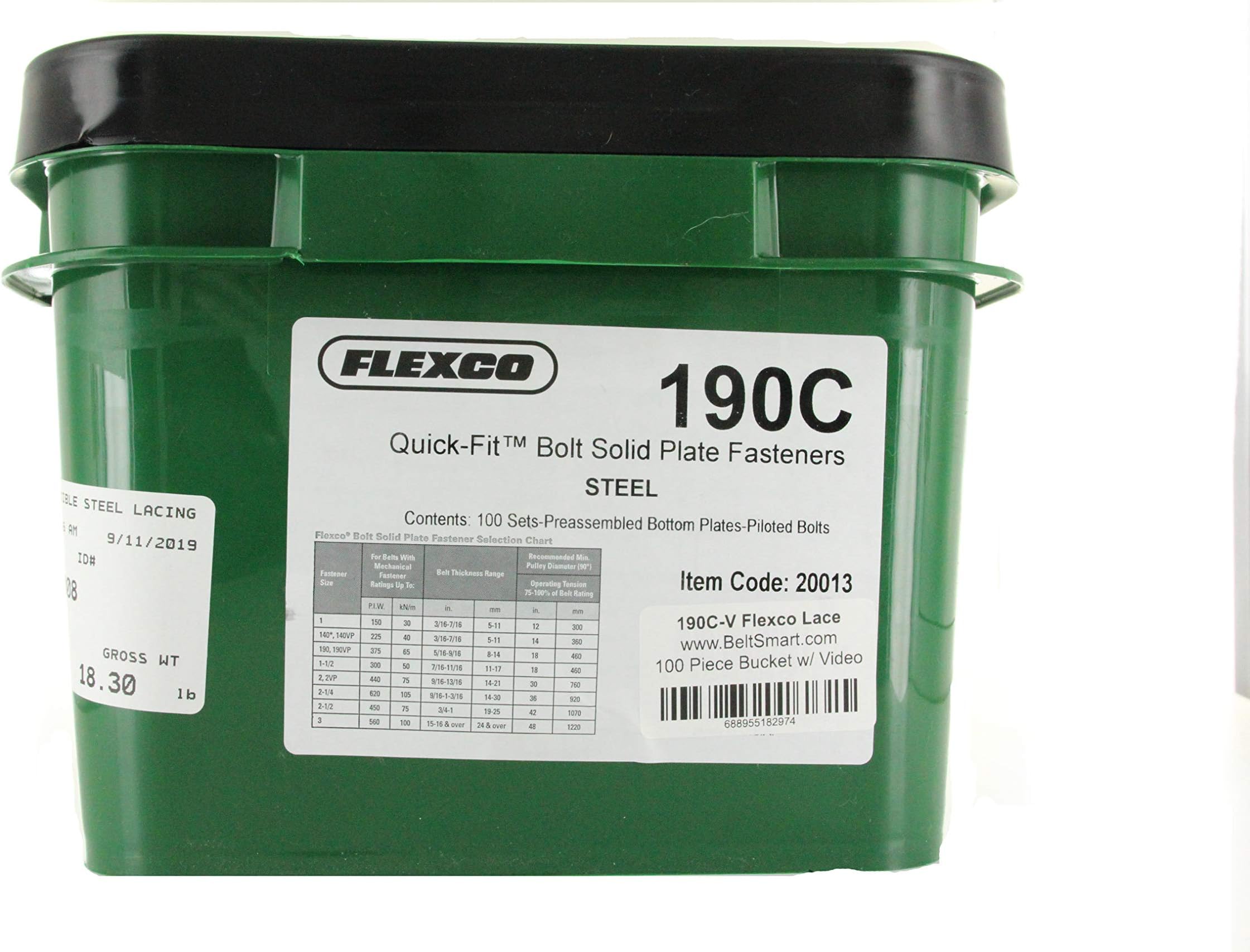 Genuine Flexco 190C Pail of 100 Sets Style 190 Quick Fit Bolt Solid Plate Fasteners with Bonus Installation Nails and Assembly Instruction Video Link (Item Code 20013)