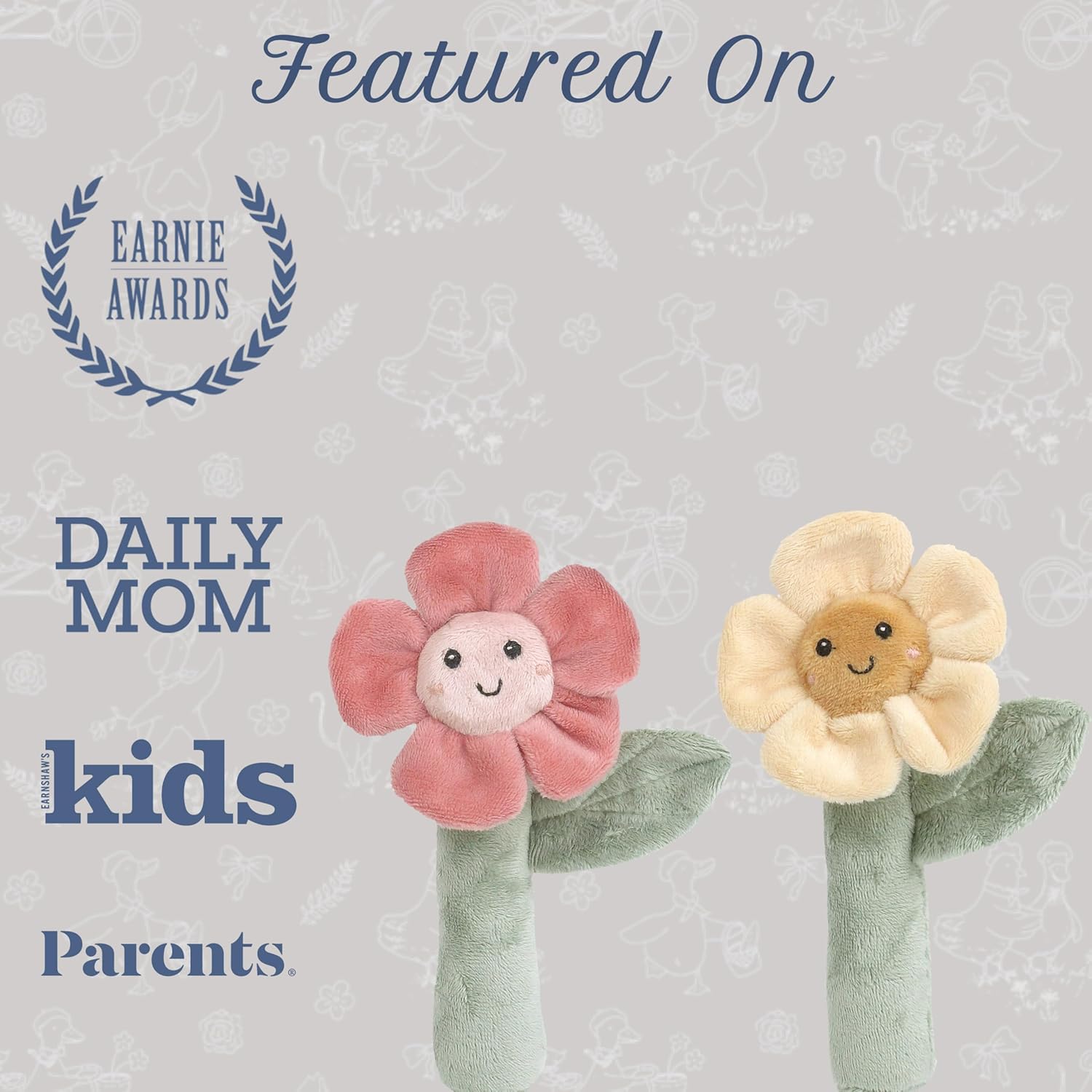 MON AMI Soft Baby Rattle Toy Set of 2 Pcs | 6-Inch Flower Shaped Plush Stuffed Rattle for Newborns | Sensory Development Toy for Infants & Toddlers | Ideal Gift for Baby Showers & Birthdays