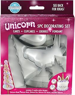 R&M International Unicorn Cake Decorating Cookie Cutter Kit, Head, Horn, Ear, Insert, and Mini, 5-Piece Set