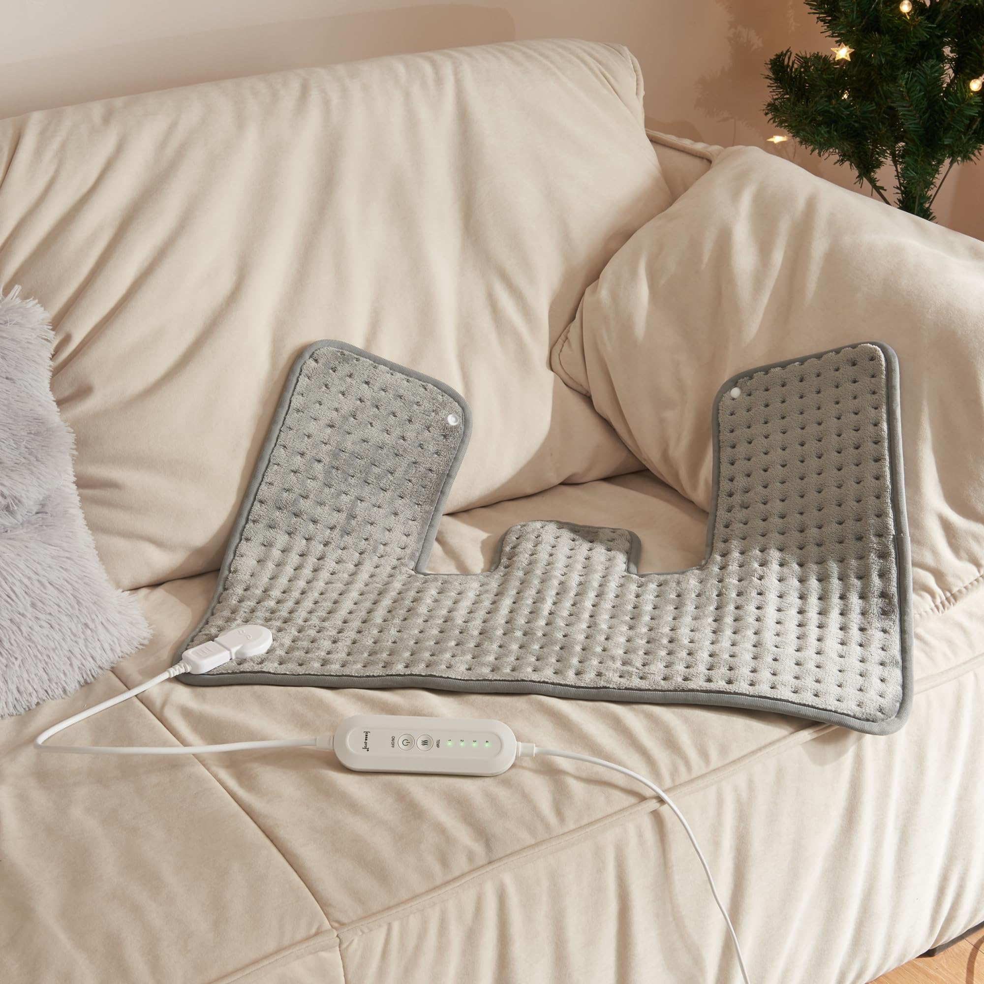 [en.casa] Almohadilla Eléctrica para Cuello Espalda Almohada Térmica Apagado Automático Lavable Temperatura Regulable 4 Niveles de Calor Vlies 100W 65 x 45 cm - Gris