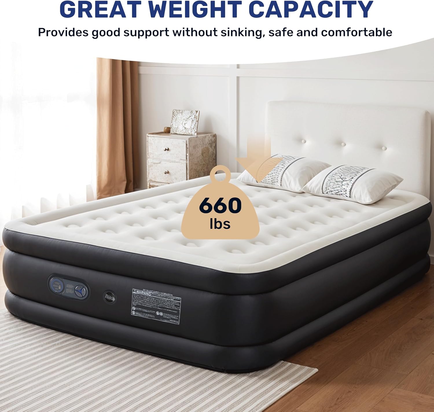 Simple Deluxe Twin Camping Air Mattress, 18" Bed Height with Built-in Electric High-Speed Pump, Blow Up Inflatable Airbed with Carrying Bag for Home Guests & Travel, Waterproof Foldable Portable