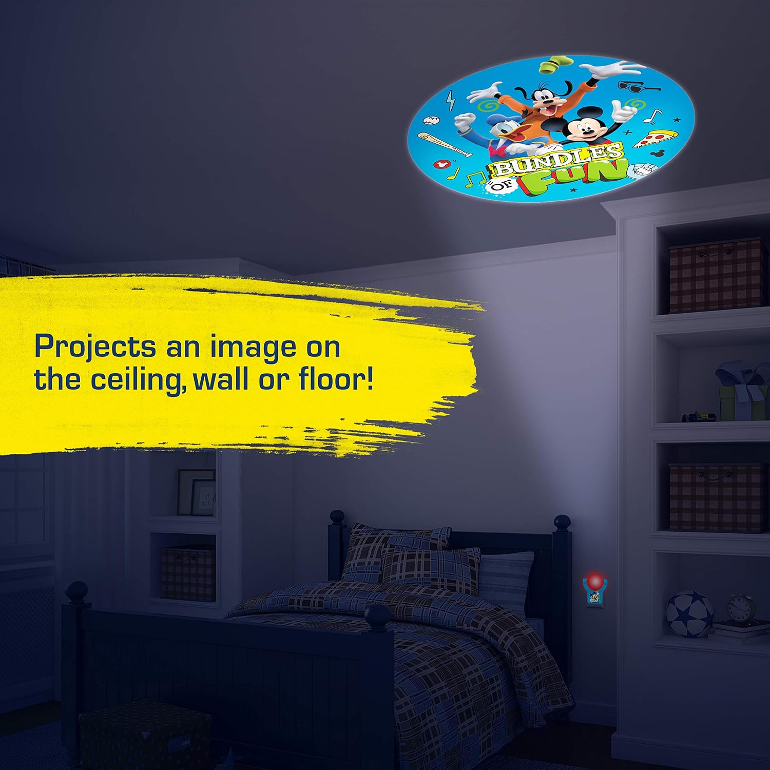 Projectables Clubhouse Plug-in LED Night, Light Sensor, Disney Characters, Goofy, & Donald Ceiling, Wall, or Floor, Red/Blue, 11743, Mickey Mouse | 1-Image