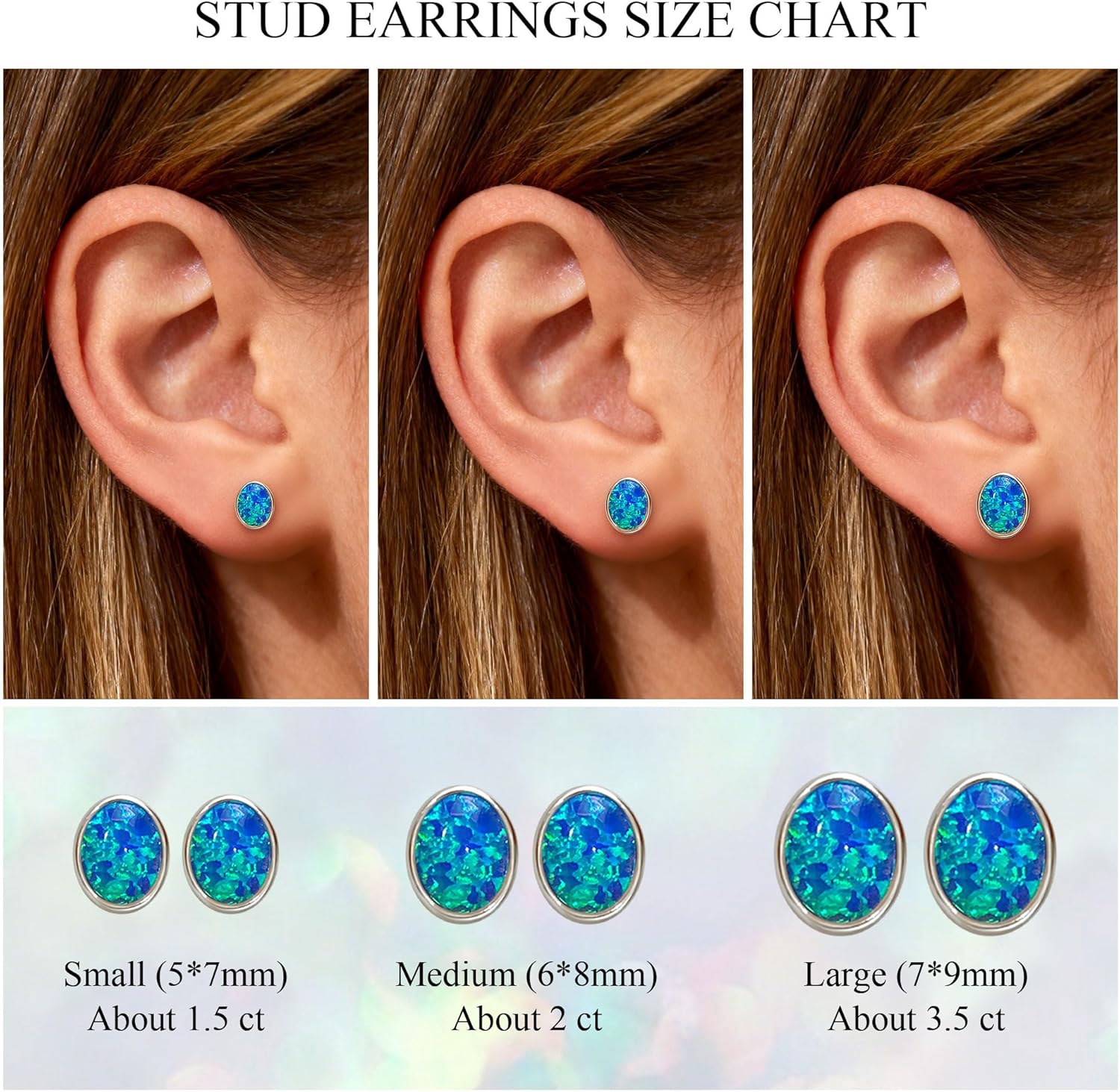 Silver Fire Opal Stud Earrings for Women Sterling Silver Created Green/Blue/Pink/White Opal Stud Earrings - Image 5