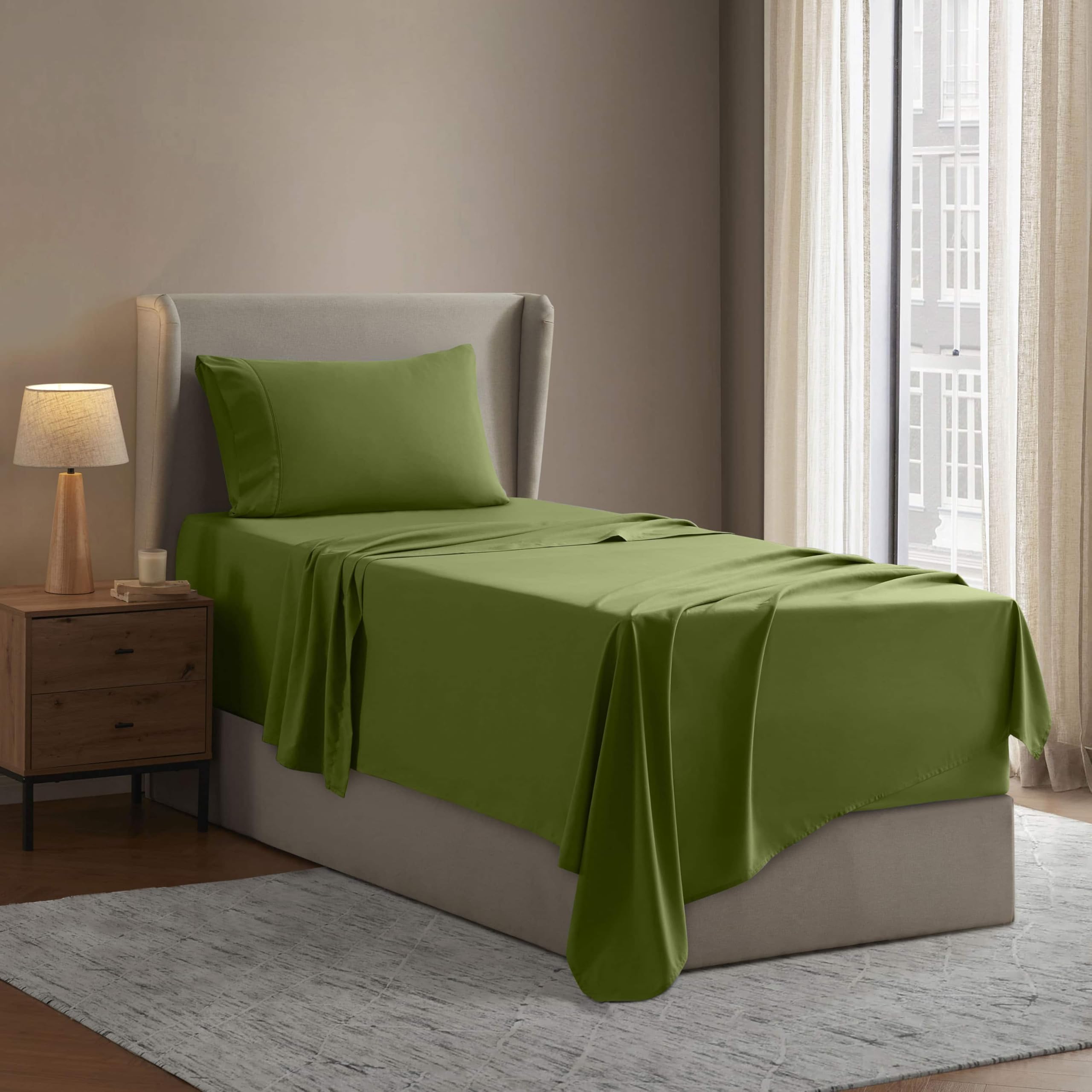 Nestl Twin XL Bed Sheet Set - Calla Green - 3-Piece Deep Pocket — image 1