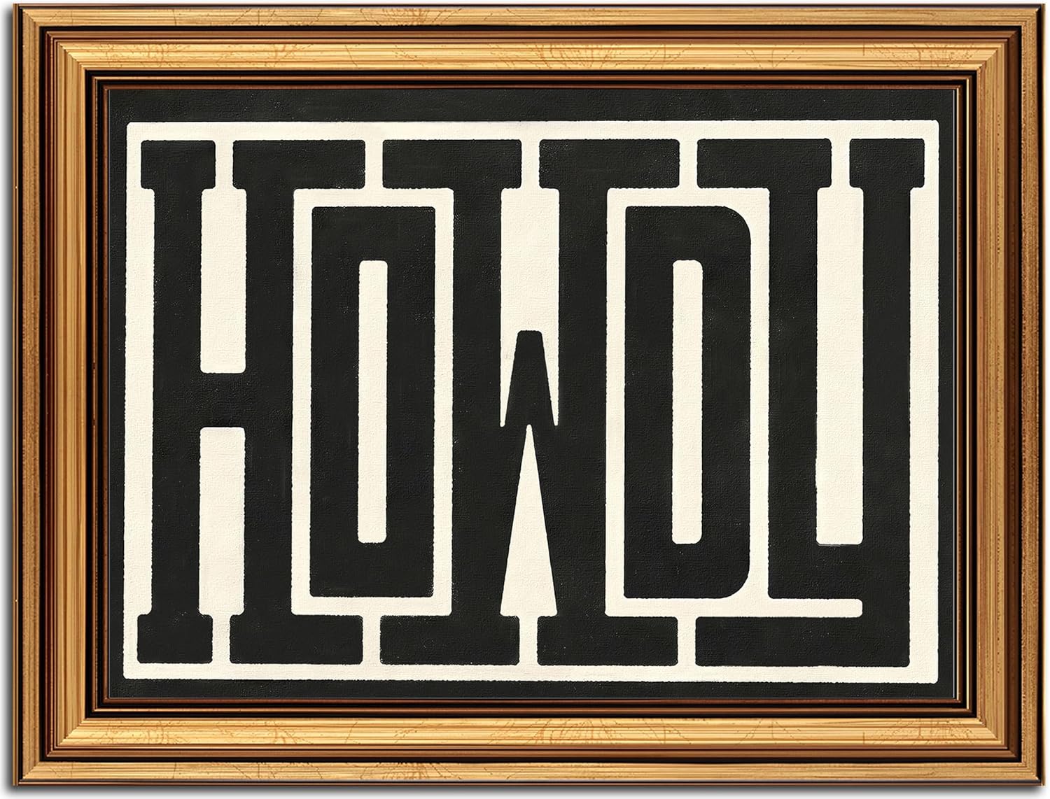 Vintage Gold Framed Wall Art for Living Room Funky Big Howdy Canvas Prints Western Painting Picture Southwestern Country Wall Decor for Living Room Bedroom Bathroom 12x16in