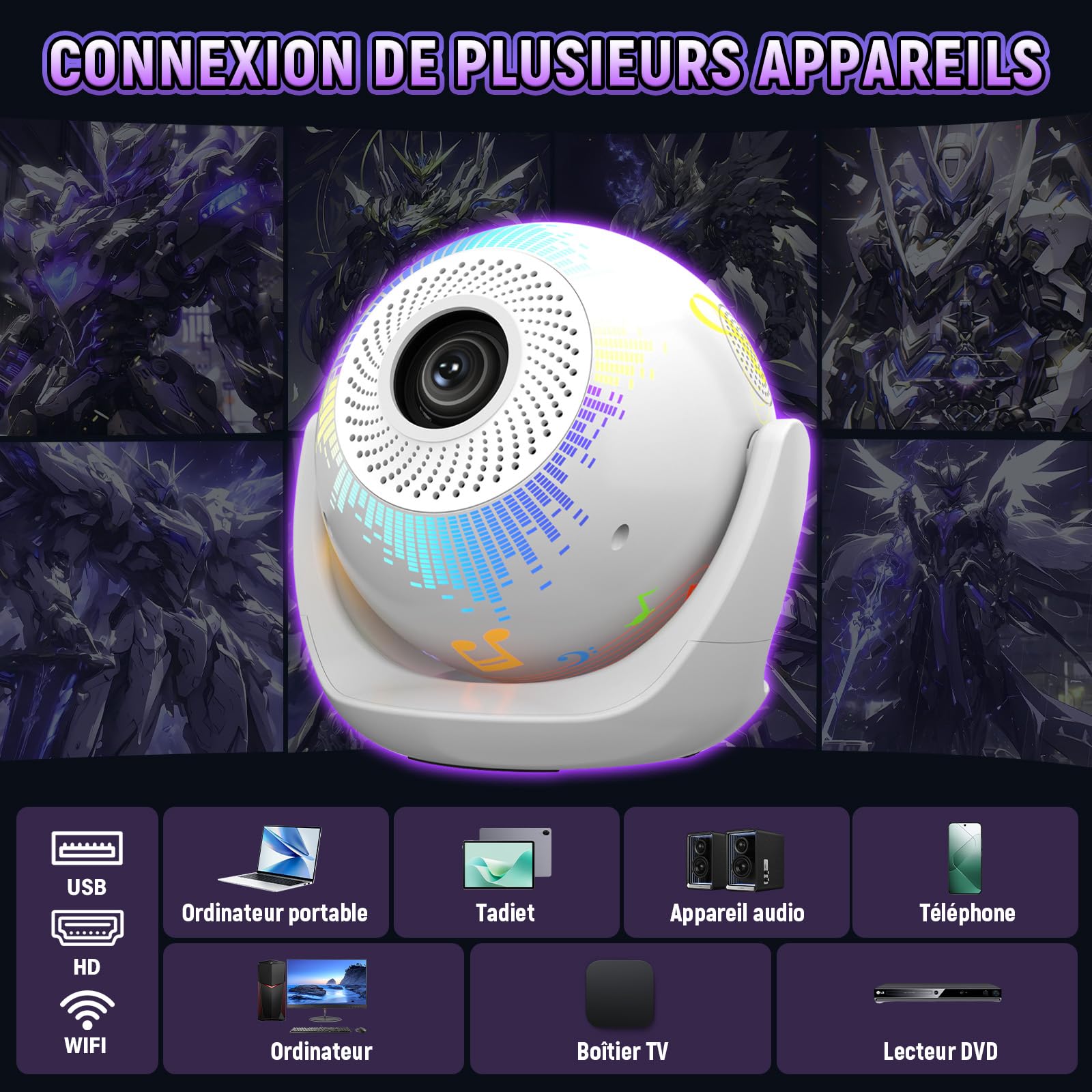 V6 4-en-1 Mini Projecteur Video,Karaoké/TV Gratuite/Télécommande avec Micro