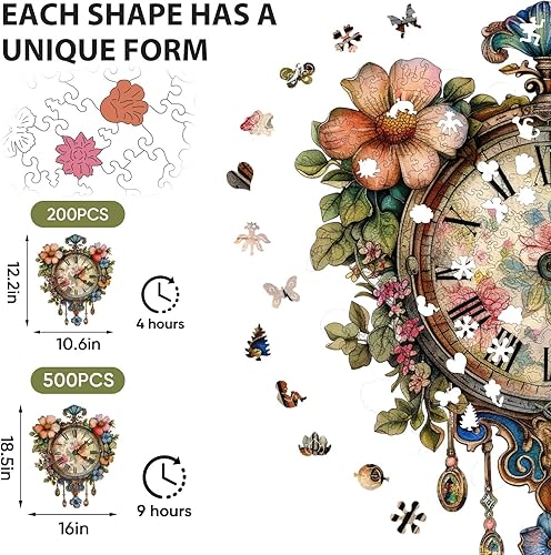 Miniatura 5 de Jiroinlly Rompecabezas de madera, rompecabezas de madera con diseño de flores para adultos, 200 piezas, rompecabezas de madera vintage de forma