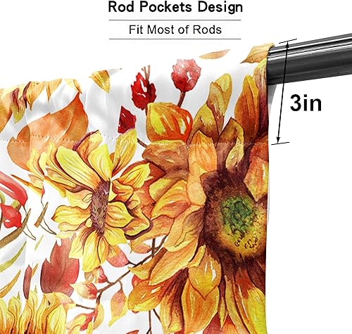 Miniatura 9 de Yilinata Juego de cortinas de madera con girasol para ventana con cenefa de 26 pulgadas de largo, 3 piezas de cortinas de cocina de girasoles estilo
