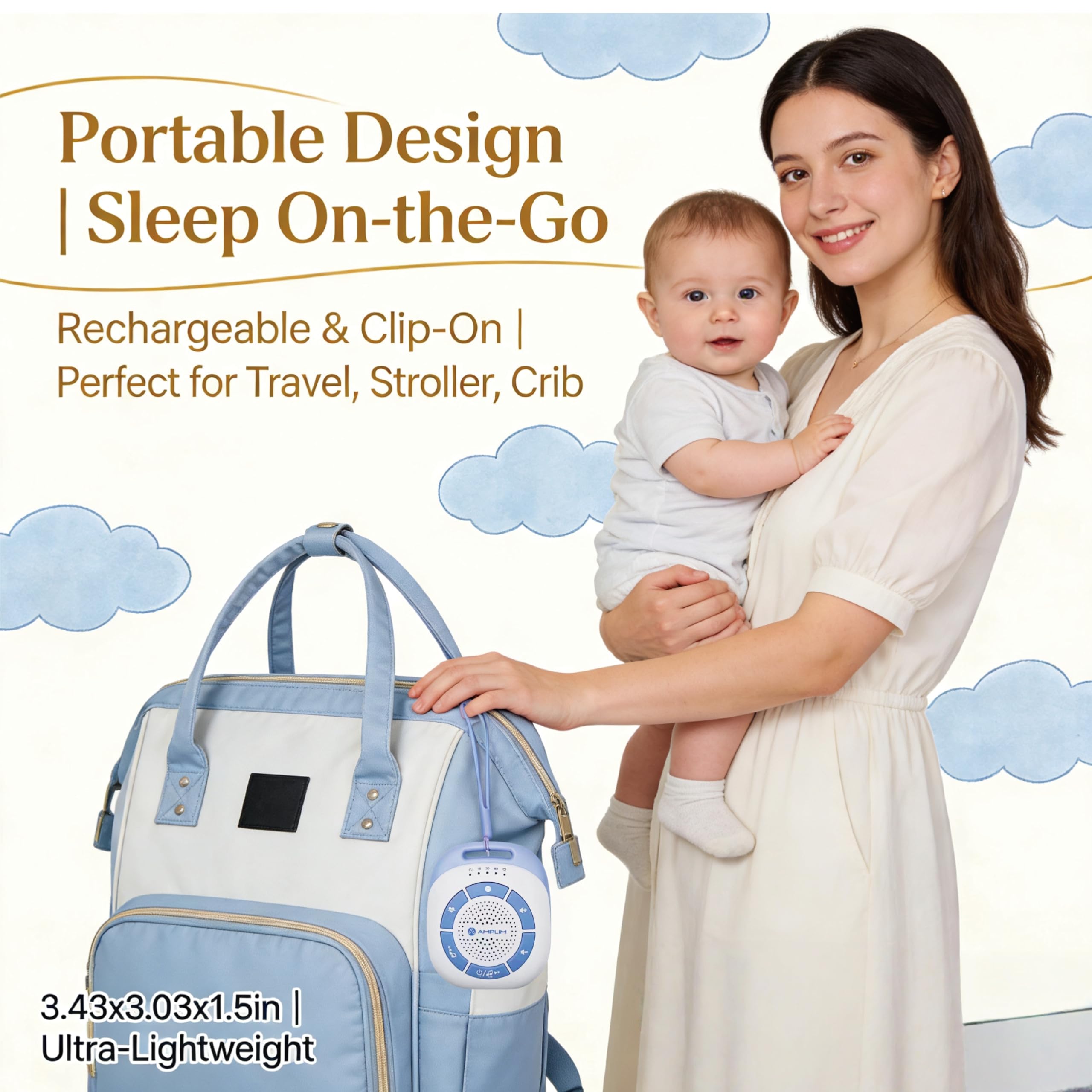 Mom's Heartbeat Recorder Sound Machine for Baby - Patentierter Baby-Schlaf-Schnuller für Neugeborene Essentials Must Haves, 19 beruhigende Geräusche, tragbar für Krippe, Kinderwagen, Autositz | Beruhigende Baby-Schlafmaschine, wiederaufladbar, Timer, trag