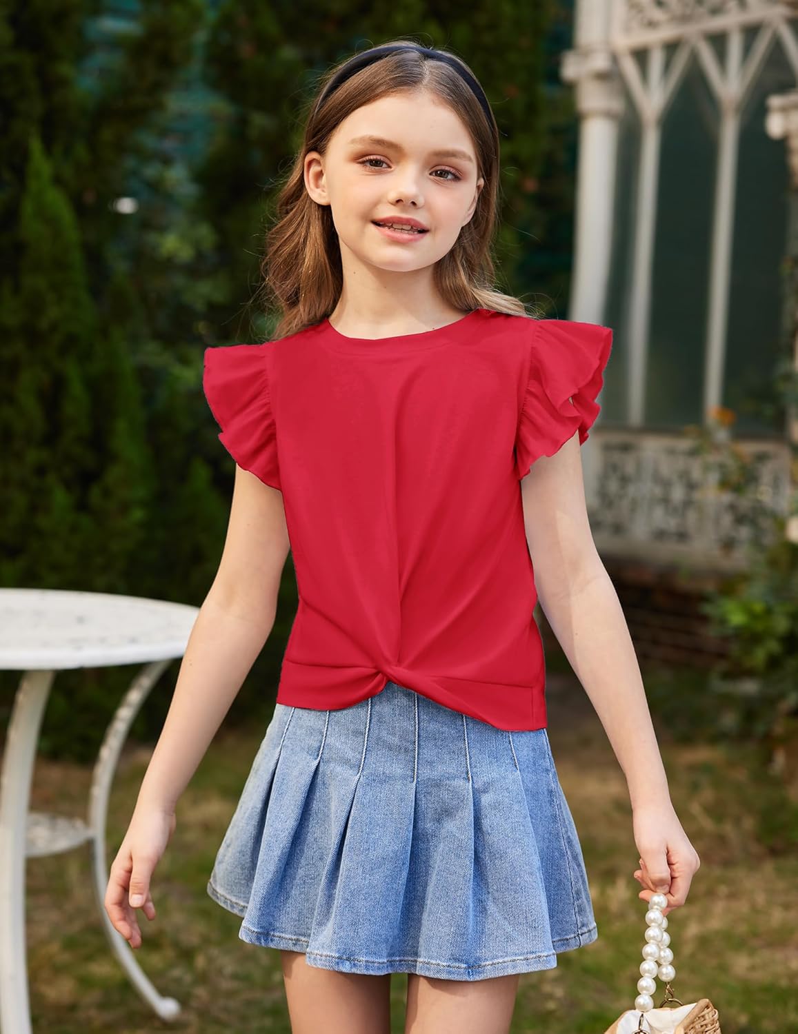 Arshiner Girls Shirt - Short-Sleeve Twist Front T-Shirt for Girls with Cute Flying Sleeves - Summer Blouse Tunic Tee Tops - Image 6