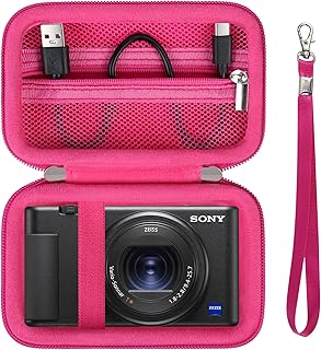 Supmay Hard Travel Case for Sony ZV-1 Digital Camera, Sony ZV-1 Camera for Content Creators and Vloggers Protective Case Bag with Mesh Pocket for SD Card and USB Cable, Rosered
