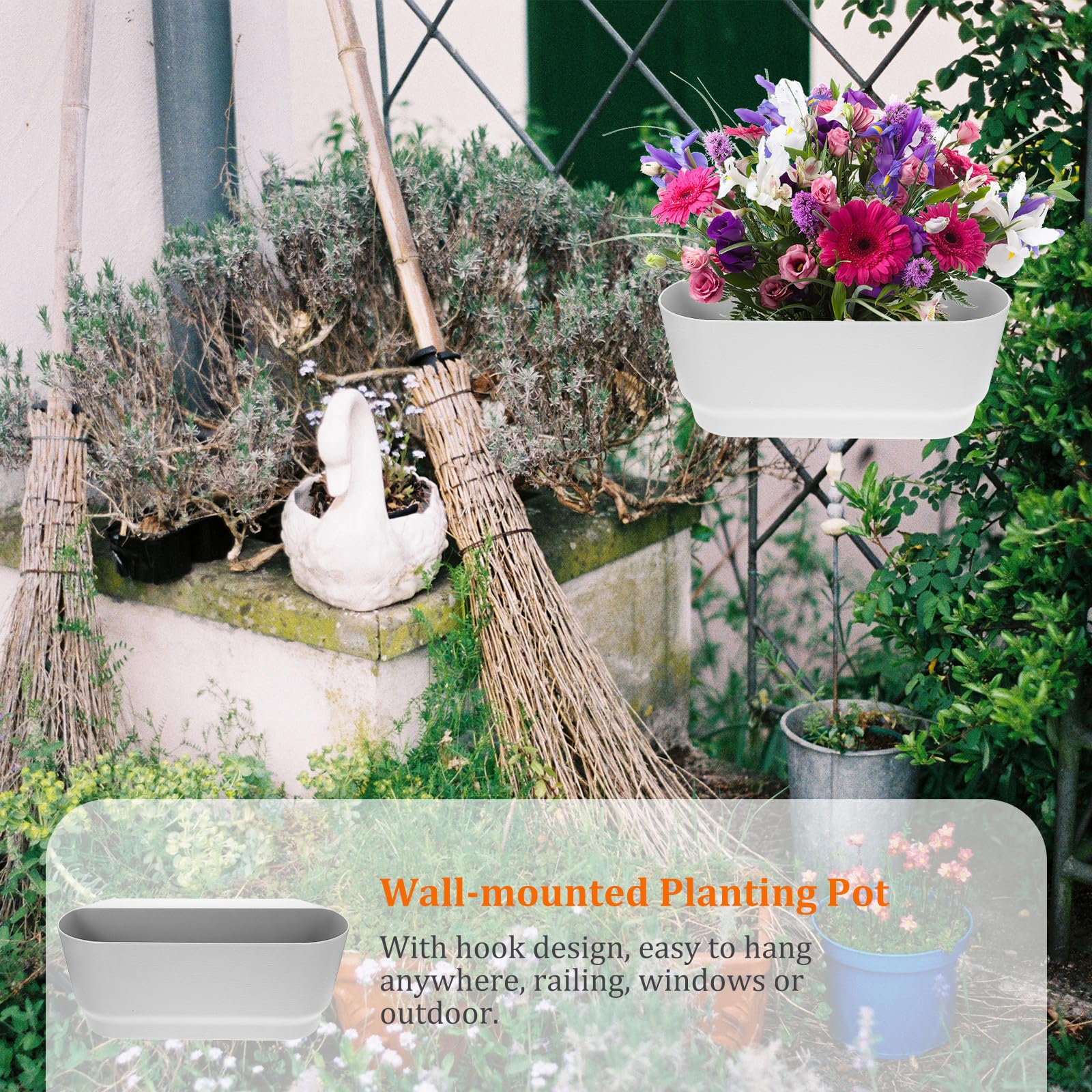 Toyvian Pot de Fleurs Suspendu en Plastique Blanc pour Balcon et Jardin, Résistant la Déformation, Support pour Rambarde, pour Plantes Succulentes