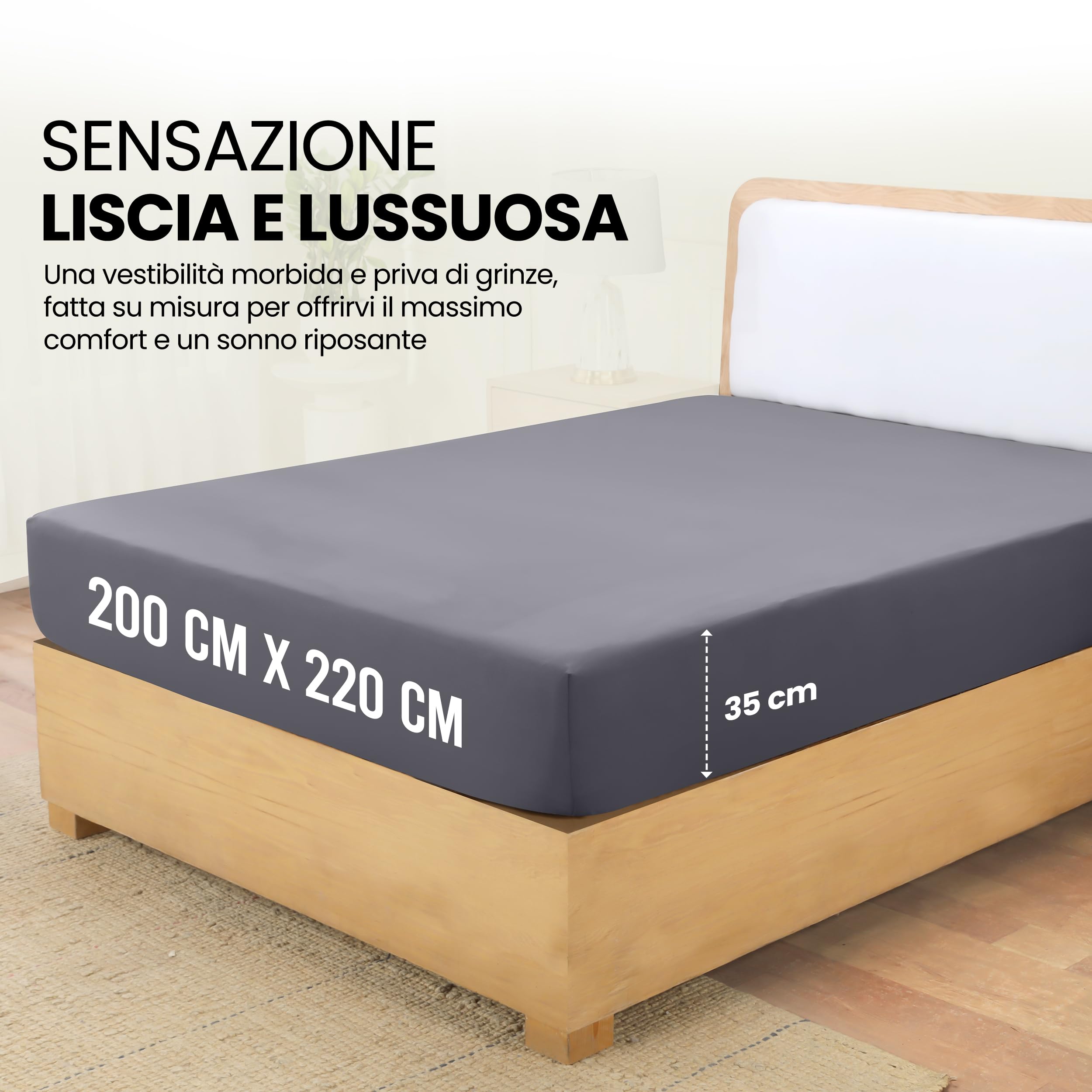 Utopia Bedding Lenzuolo con Angoli - 200x220cm - Grigio - Microfibra Spazzolata - Lenzuolo Sotto con Angoli Elasticizzato