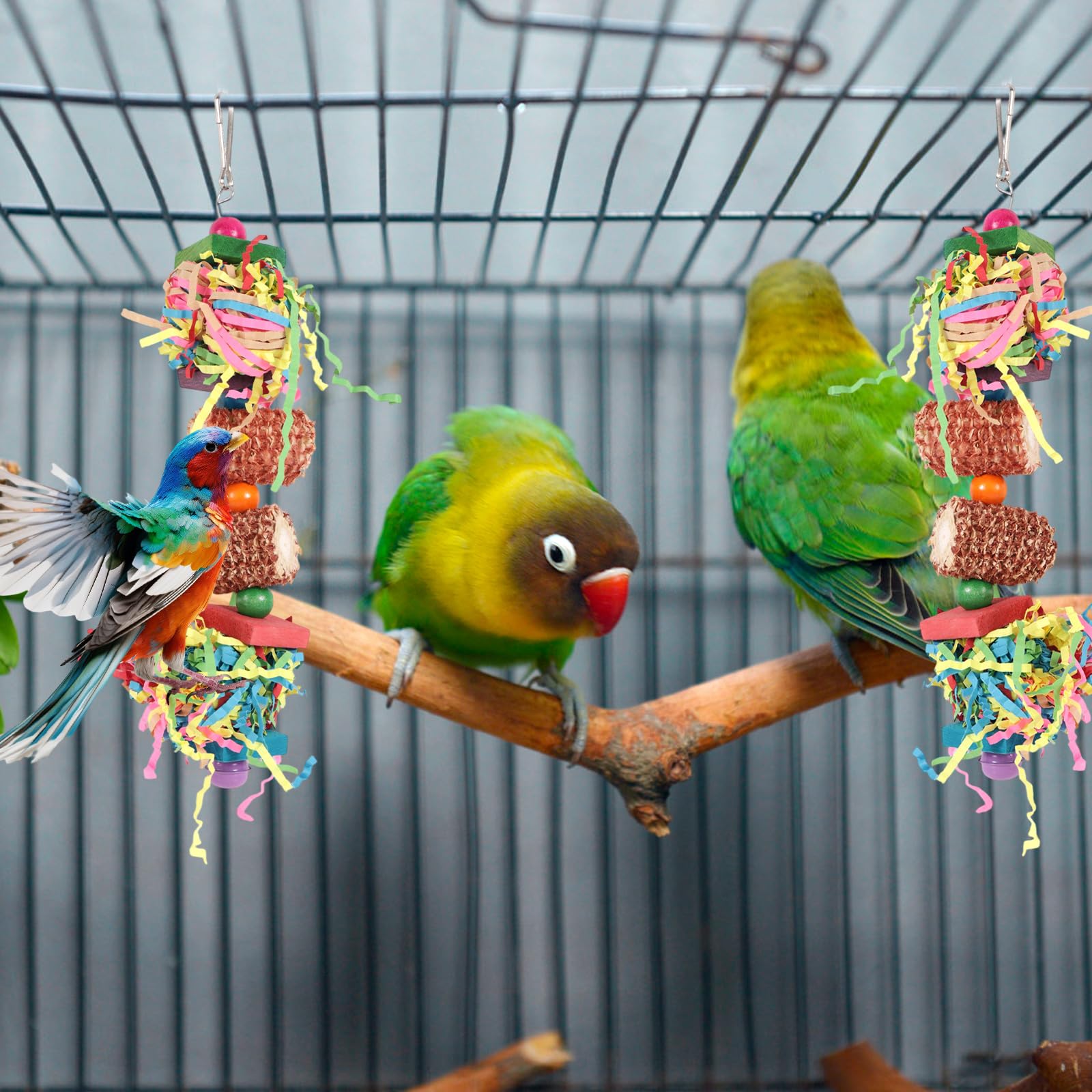 2pcs Bird Toys, Parrot Toys for Parakeets Cockatoos Cockatiels Budgie Conure Macaw Corn Cob Shredding Paper Tearing & Foraging Toy Chewing Hanging Toy Cage Accessories for Small & Medium Birds Pet - image 7