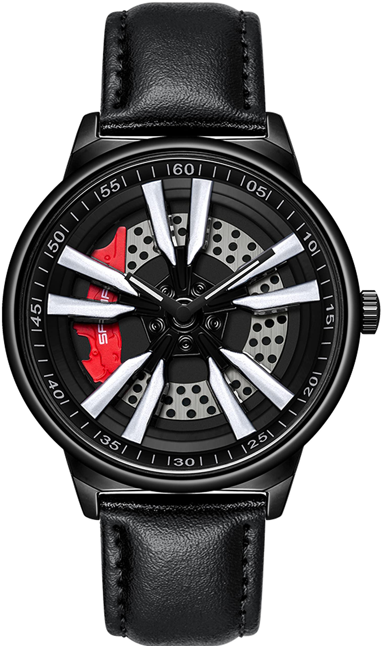 findtimeMens Watches Personalized Racing 3D Hollow Rotate Dial Designed Quartz Wristwatches for Husband Boyfriend Birthday Anniversary Stainless Steel Black