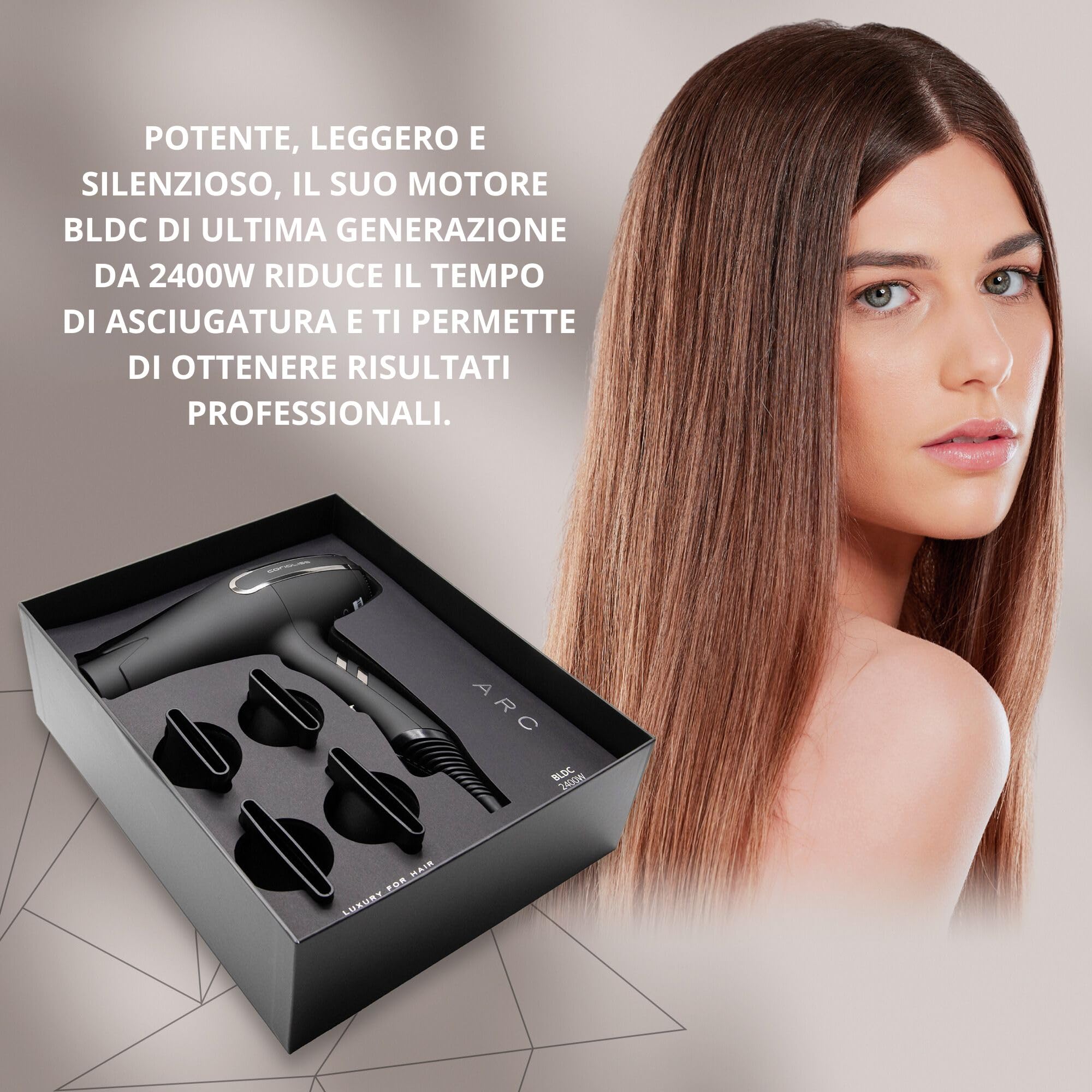 Corioliss ARC Asciugacapelli Professionale Ionico | Silenzioso 75 dB | Leggero 430 g | Motore BLDC Ultima Generazione | Estremamente Potente 2400 W | Phon per Capelli.