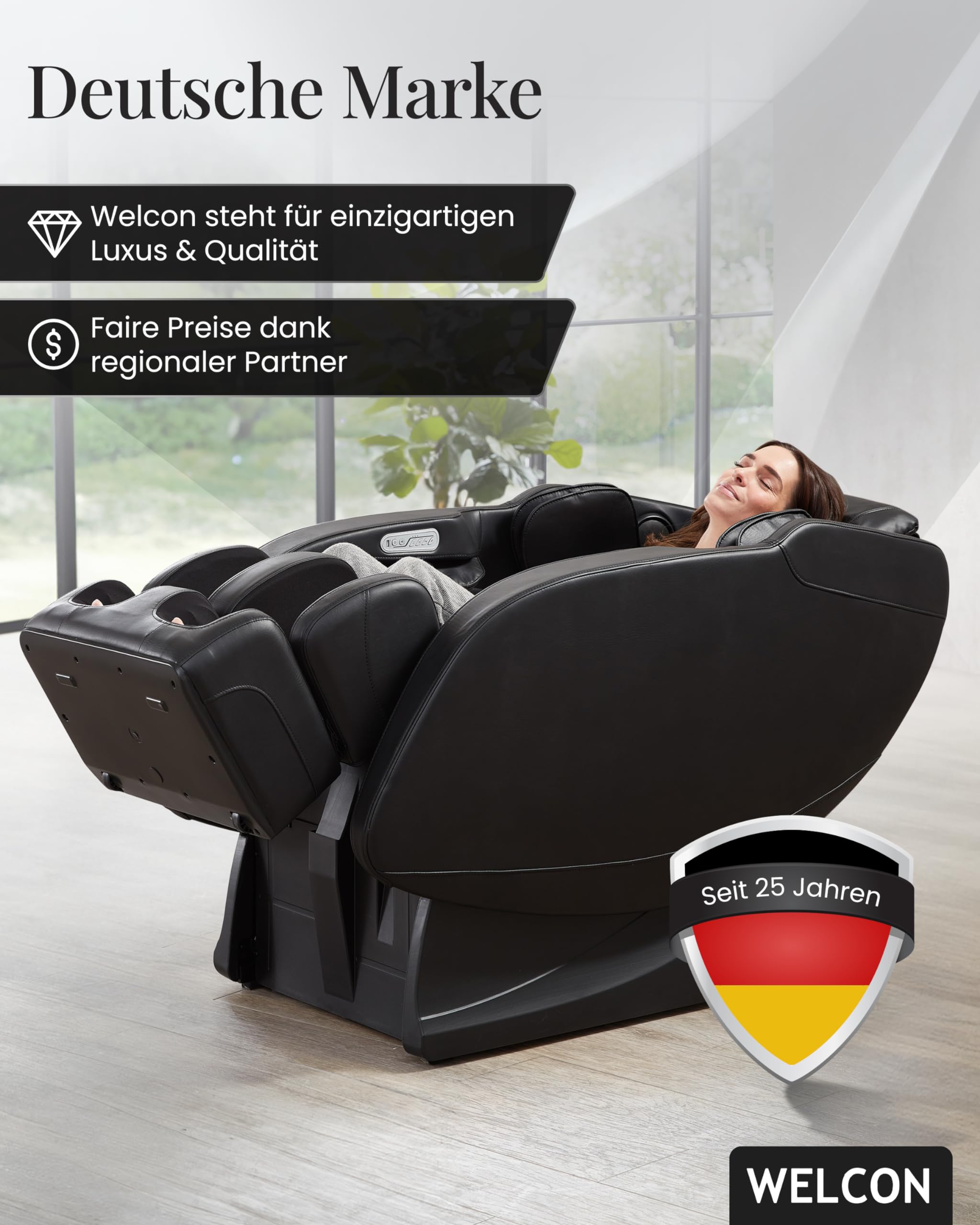 WELCON Fotel do masażu Prestige II czarny – fotel do masażu 3D z funkcją Zero Gravity, ogrzewania i 6 programami automatycznymi