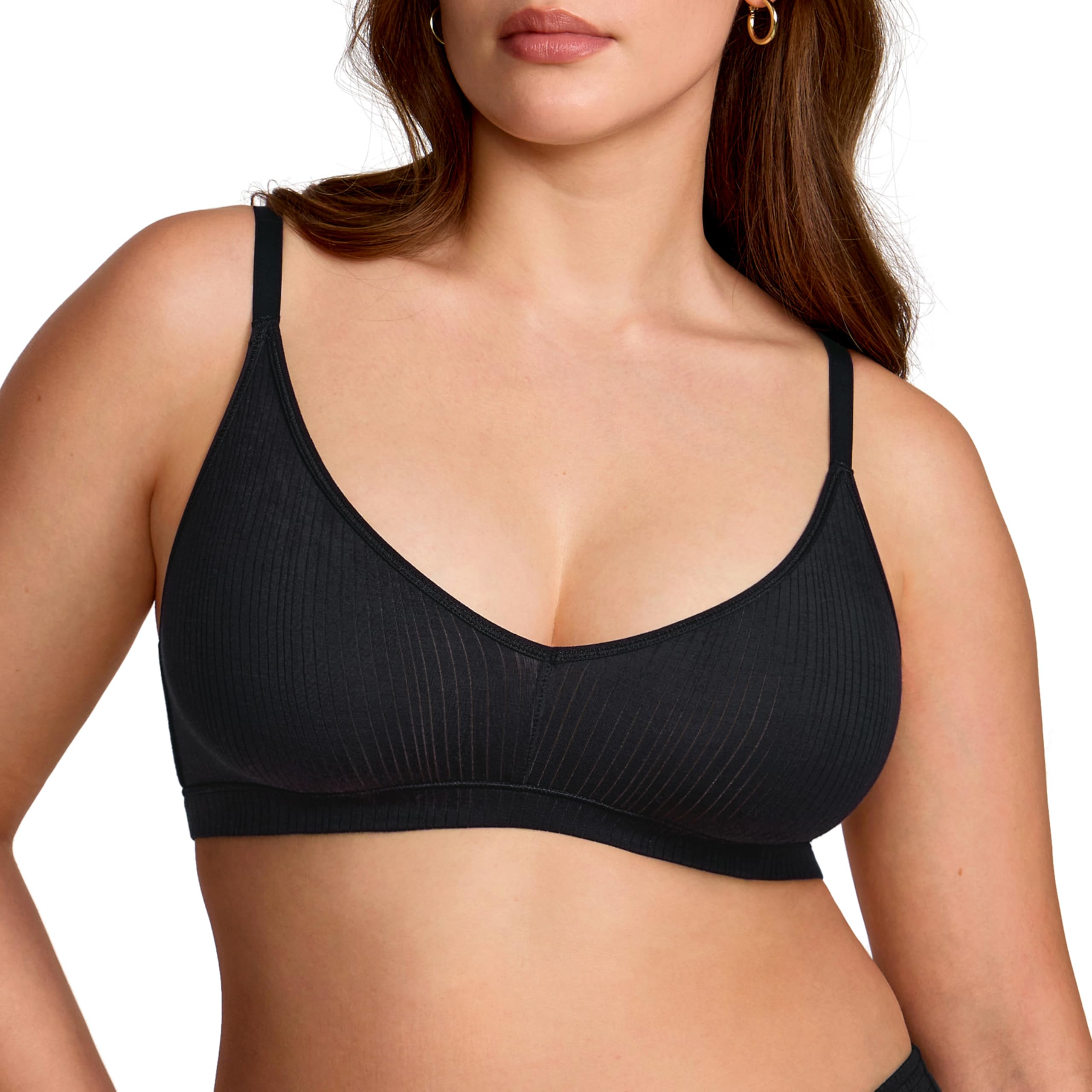 SOULVOR Women's Natrelax No Underwire Comfort Bralette Ribbed Wireless Bra Sleep Unlined V Neck Bras Soft Everyday
