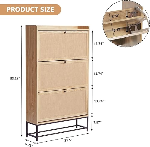 Miniatura 2 de AVZEAR Zapatero con 3 cajones abatibles, moderno zapatero estrecho para entrada, pasillo, dormitorio (natural)