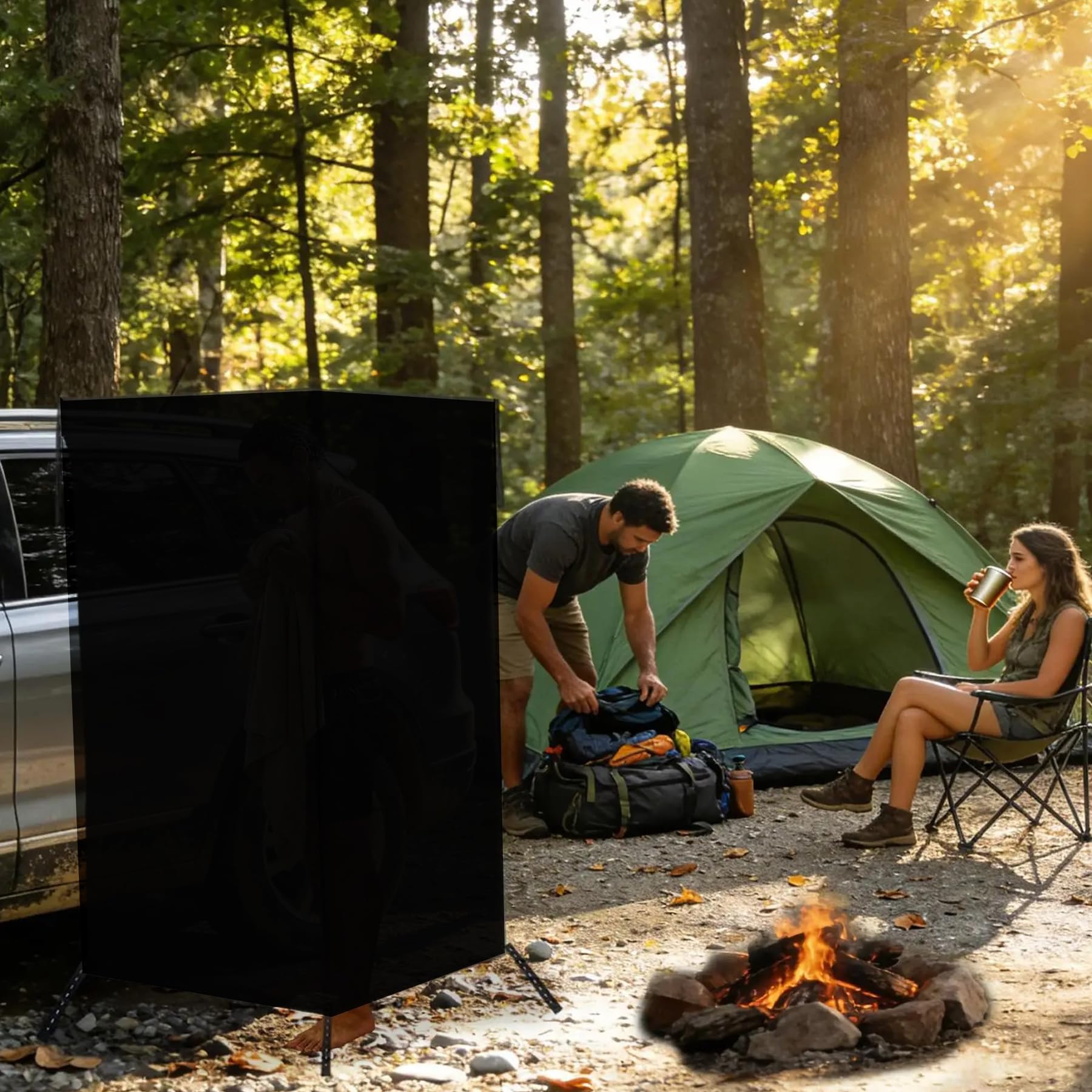 Schwarz Camping Dushzelt, 180X100X100CM Universal Outdoor Privatsphäre Campingdusche Abdeckhaube, Tragbare Wasserdicht Toilettenzelt für Wohnmobil Van, Montagehalterung Nicht Enthalten