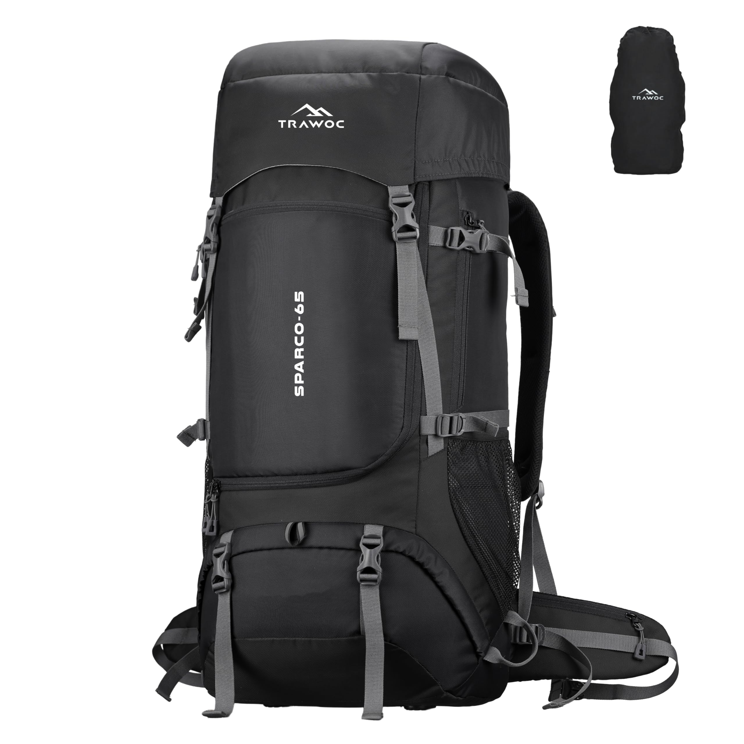 TRAWOC SPARCO 65L Travel Backpack Hiking Trekking Bag Camping Rucksack for Men & Women, Rain Cover/Shoe Compartment HK009, 3 Year Warranty-picture-56