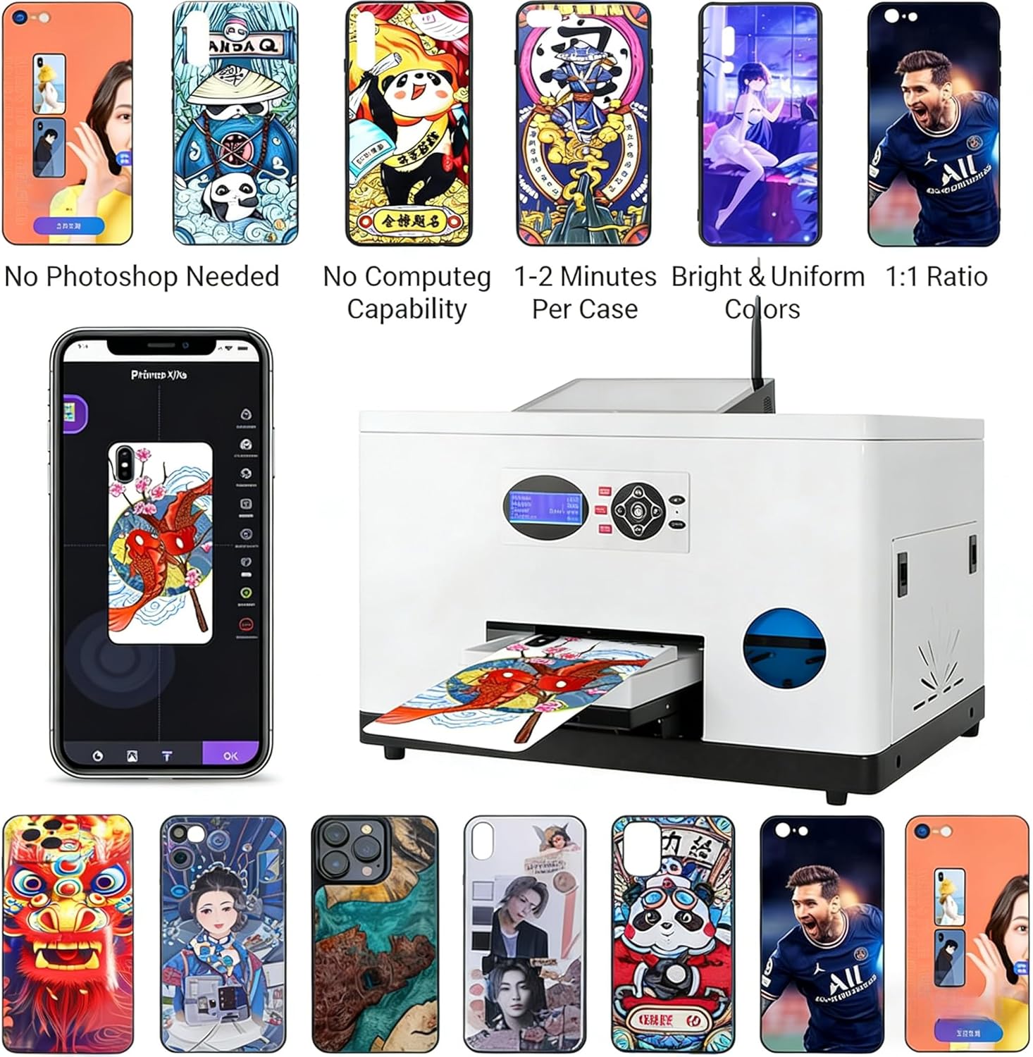 A5 UV Printer - Desktop Flatbed UV Printer with White Ink for Phone Cases and Small Business, CMYK+White UV Flatbed Printer for Custom Phone Cases, Wood, and Glass with Auto Cleaning System