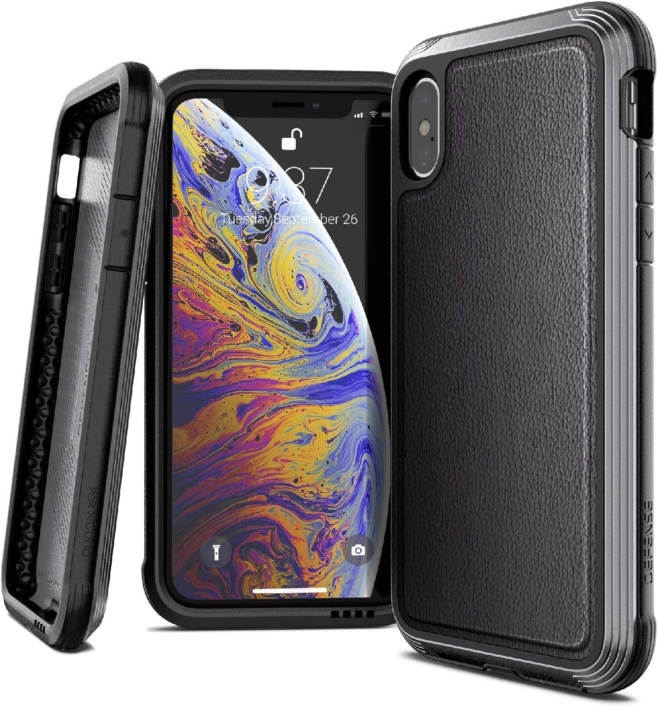 X-Doria, Compatible with Apple iPhone X, Defense Lux - Military Grade Drop Tested, Anodized Aluminum, TPU, and Polycarbonate Case for Apple iPhone X, [Black Leather]