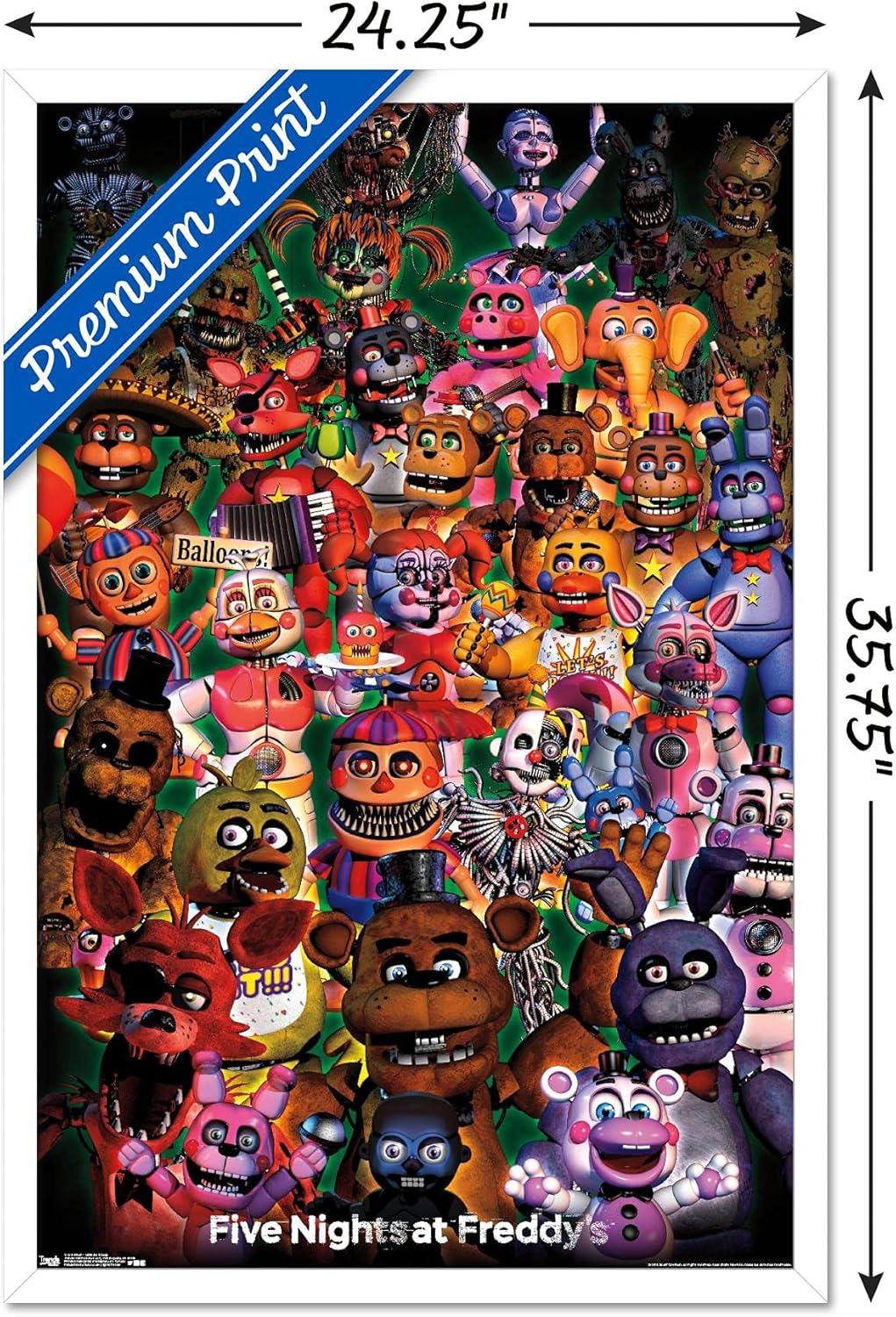 Trends International Five Nights at Freddy's - Ultimate Group Wall Poster, 22.375" x 34", White Framed Version