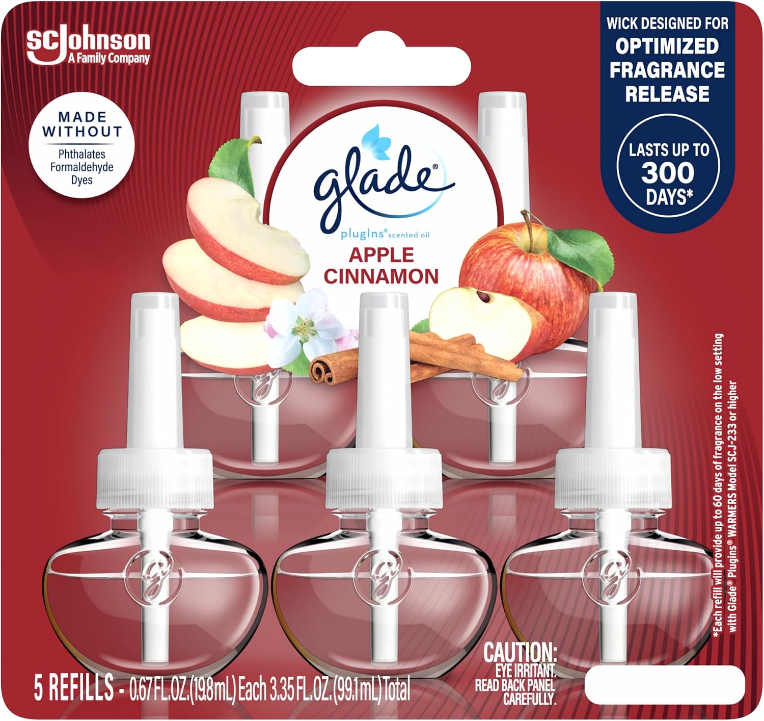 غليد معطر جو قابل لاعادة التعبئة من بلغانز, زيوت معطرة وعطرية للمنزل والحمام, برائحة التفاح والقرفة, 3.35 اونصة سائلة, 5 قطع