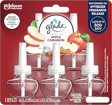 Glade PlugIns Refills Air Freshener, Scented and Essential Oils for Home and Bathroom, Apple Cinnamon, 3.35 Fl Oz, 5 Count