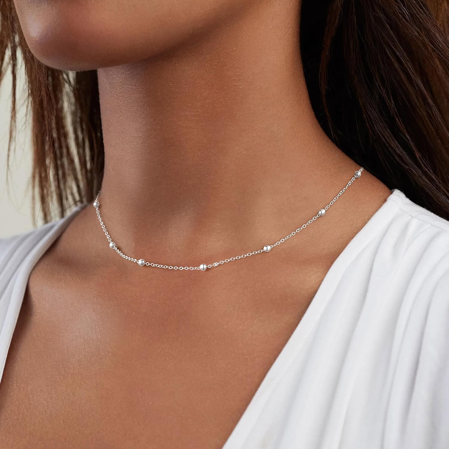 IEFWELL Solid 925 Sterling Silver Chain Necklace for Women, 1.6mm Satellite Bead Chain Necklace Shiny Sturdy Hypoallergenic Chain Necklaces, 16/18/20/22/24 Inches Dainty Silver Jewelry for Women 20 Inch image 9 of 9 B0FH9M4DX1